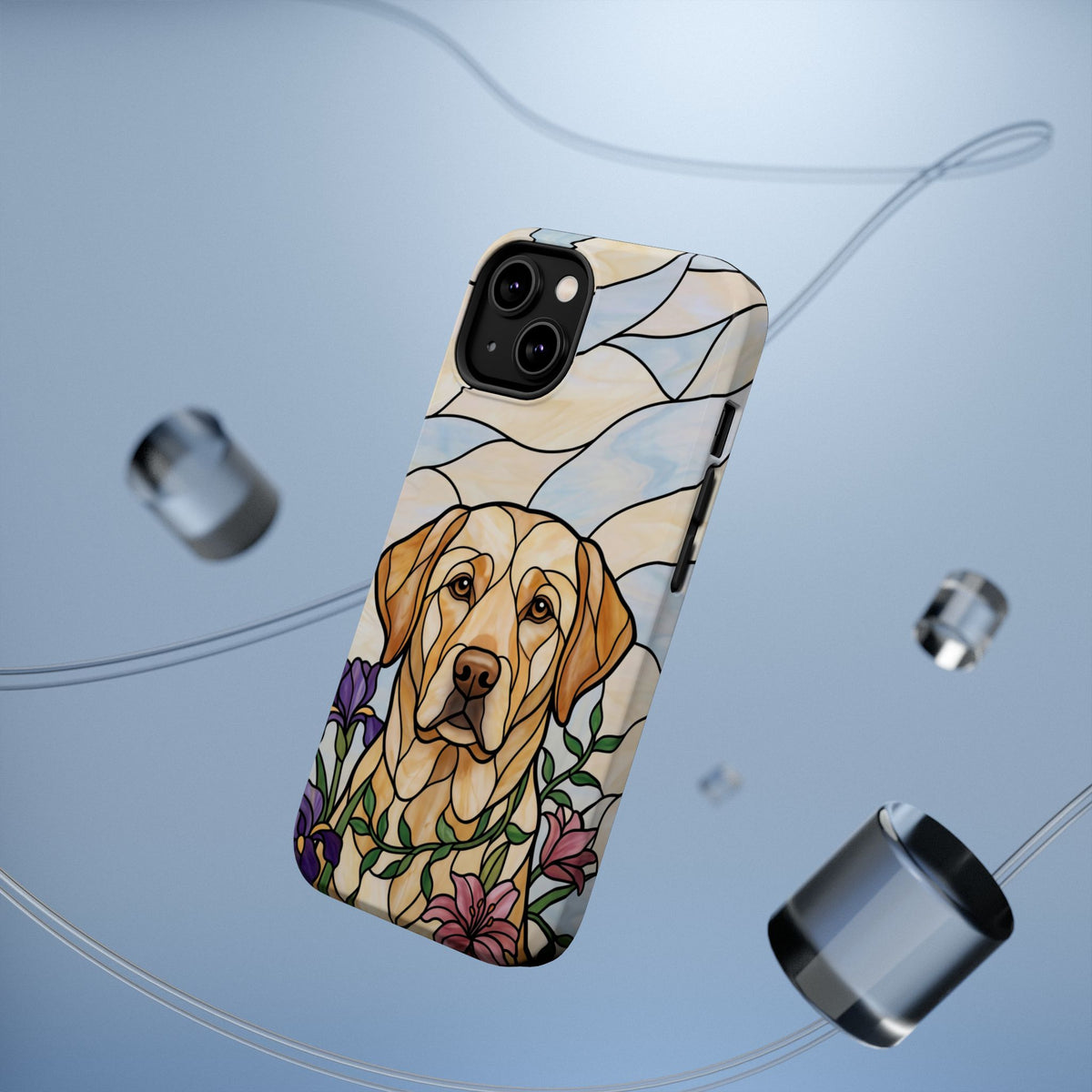 Floral Stained Glass Labrador Phone Case — Tough Magnetic Case with Wireless Charging