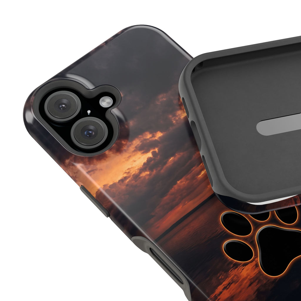 Sunset Paw Print Phone Case — Impact-Resistant Wireless Charging Cover