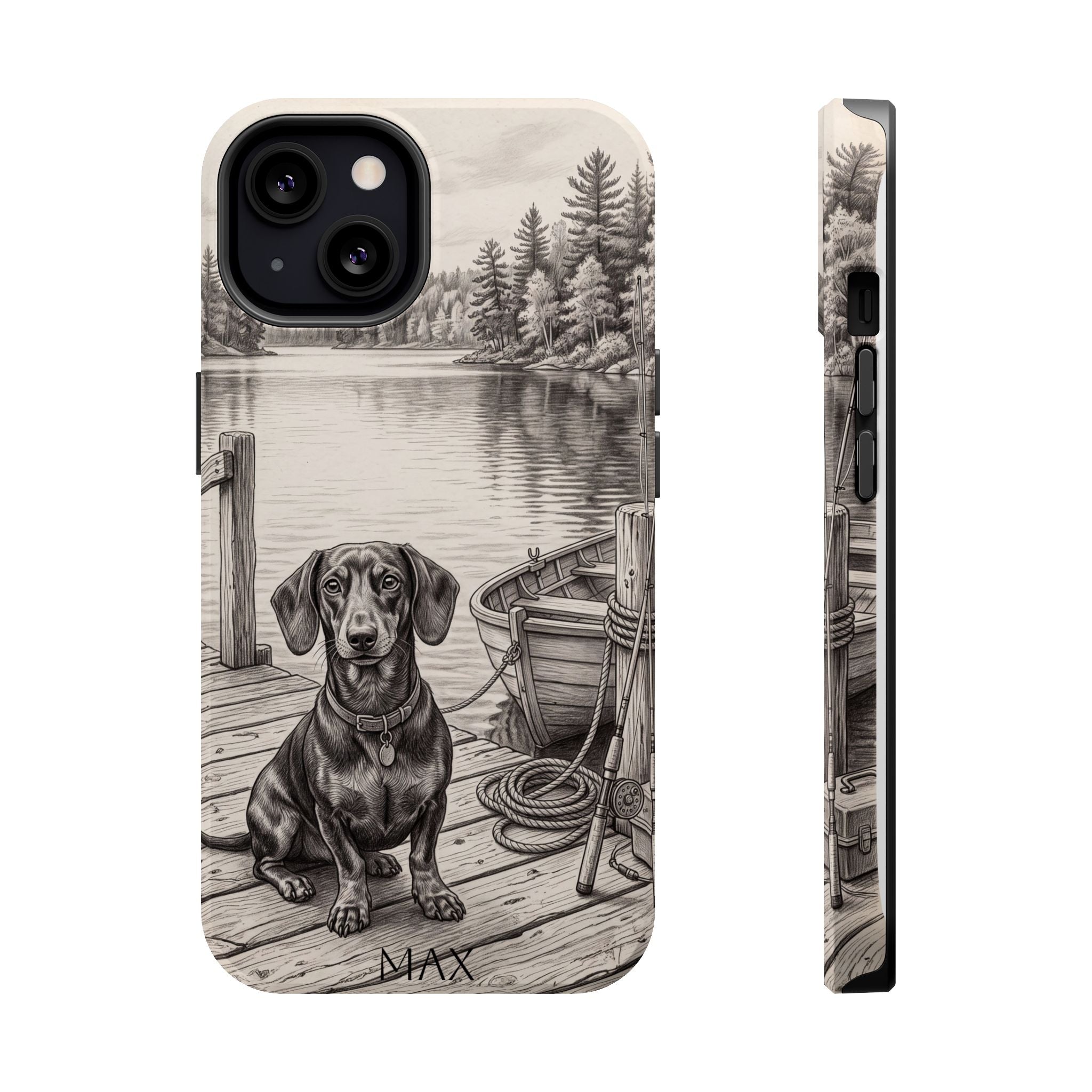 Personalized Dachshund Sunset Beach Phone Case — Wireless Charging Cover
