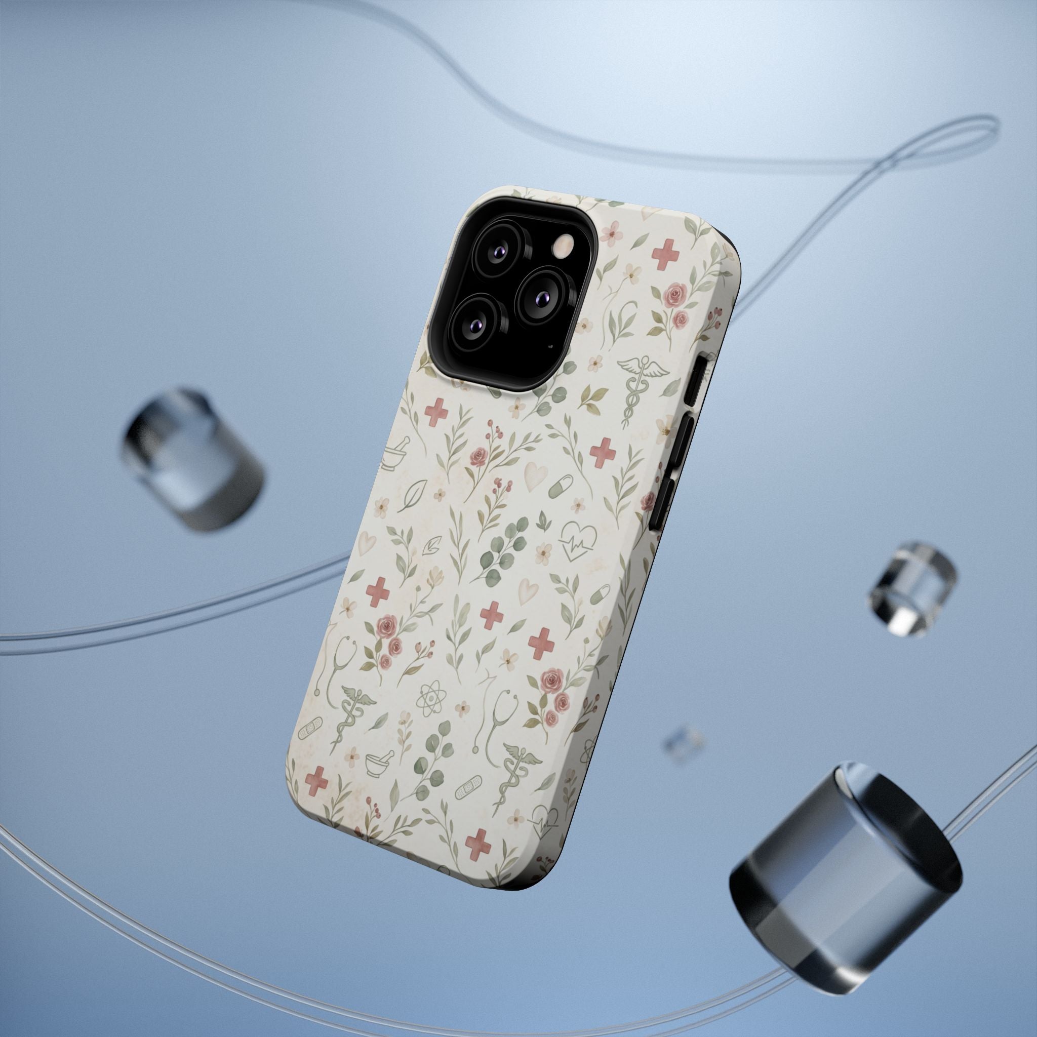 Floral Nurse Phone Case — Impact-Resistant Wireless Charging Cover