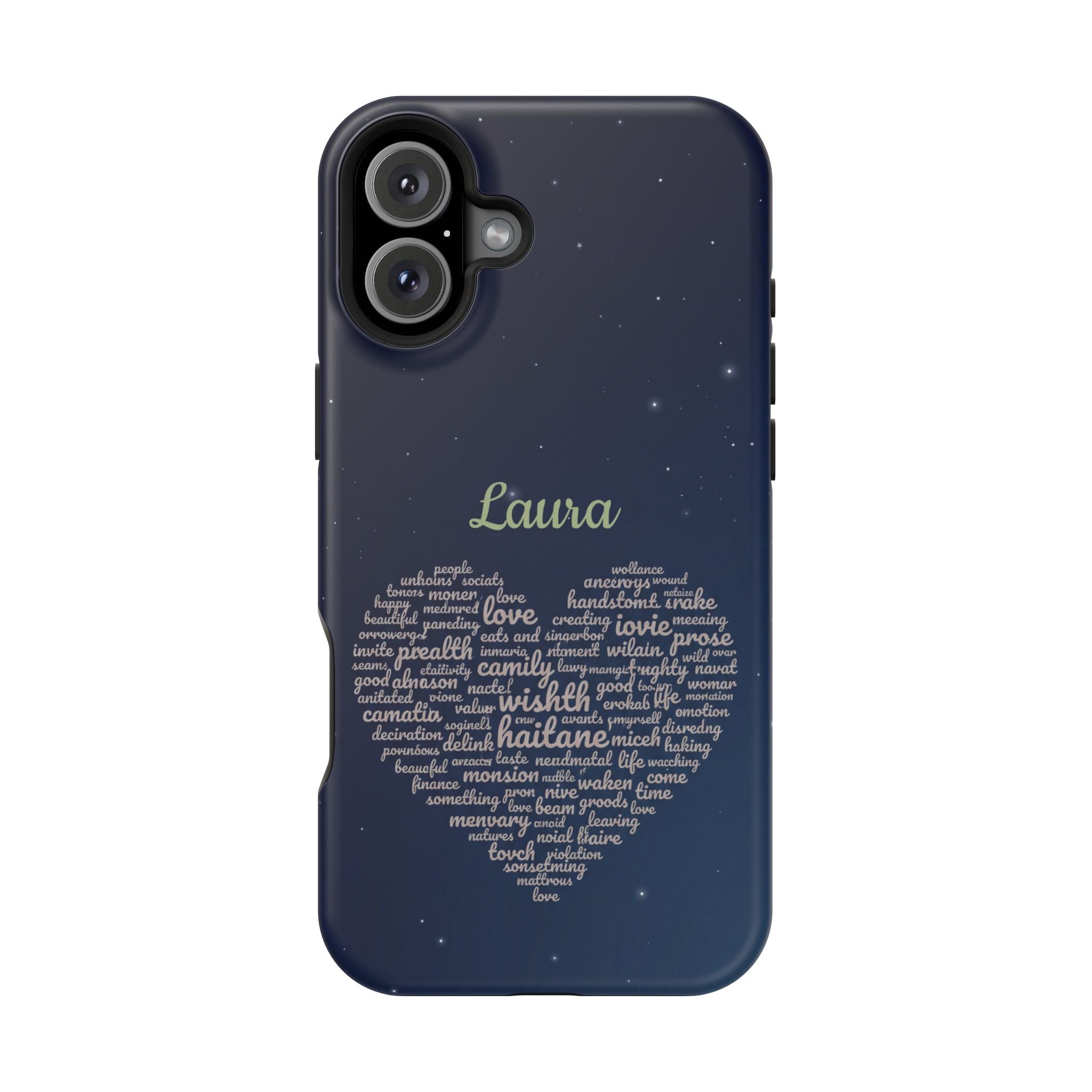 Personalized Teacher Heart Word Art Phone Case — Navy Wireless Charging Cover