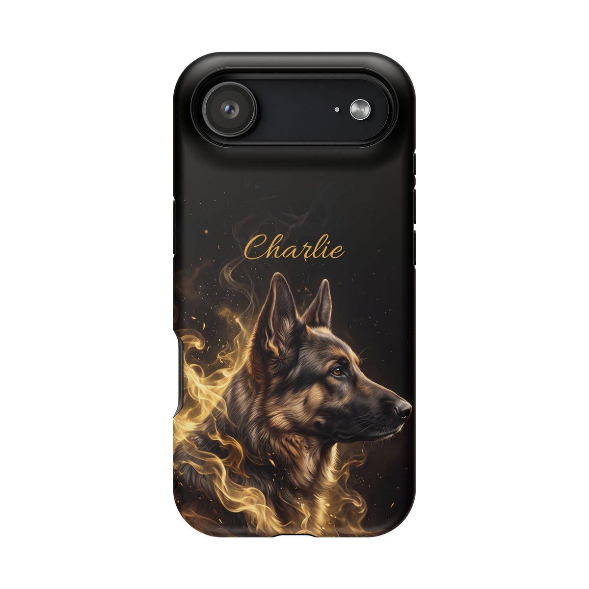 German Shepherd Phone Case | Personalized Golden Smoke Art — Tough Magnetic Case with Wireless Charging