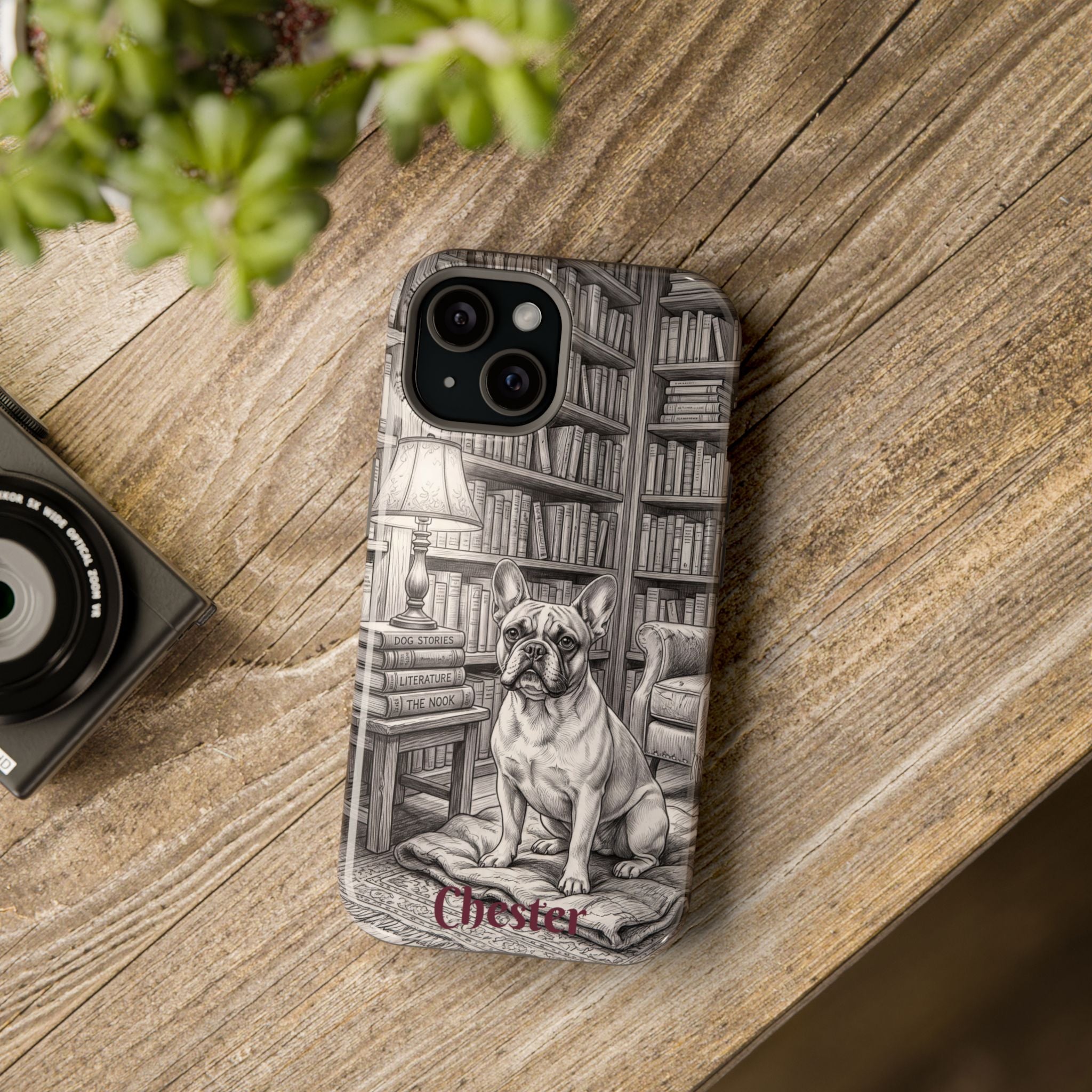 Personalized French Bulldog Library Study Phone Case — Wireless Charging Cover