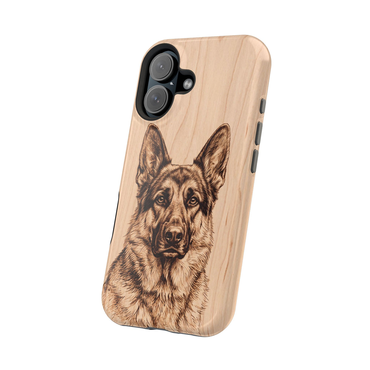 German Shepherd Phone Case | Pyrography Art — Tough Magnetic Case with Wireless Charging