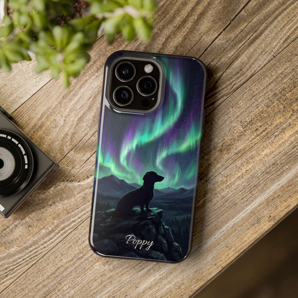 Personalized Dachshund Northern Lights Phone Case — Wireless Charging Cover