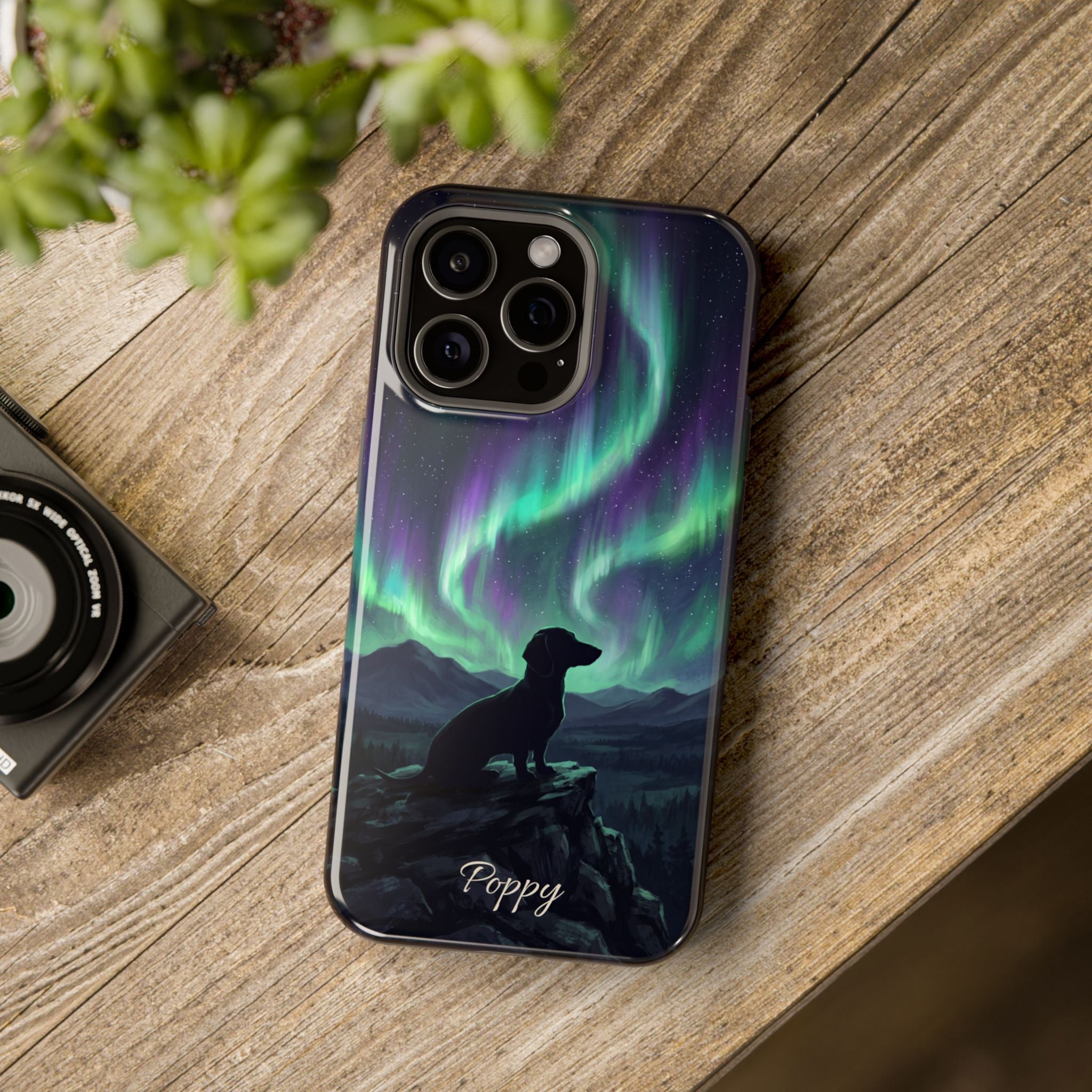 Personalized Dachshund Northern Lights Phone Case — Wireless Charging Cover
