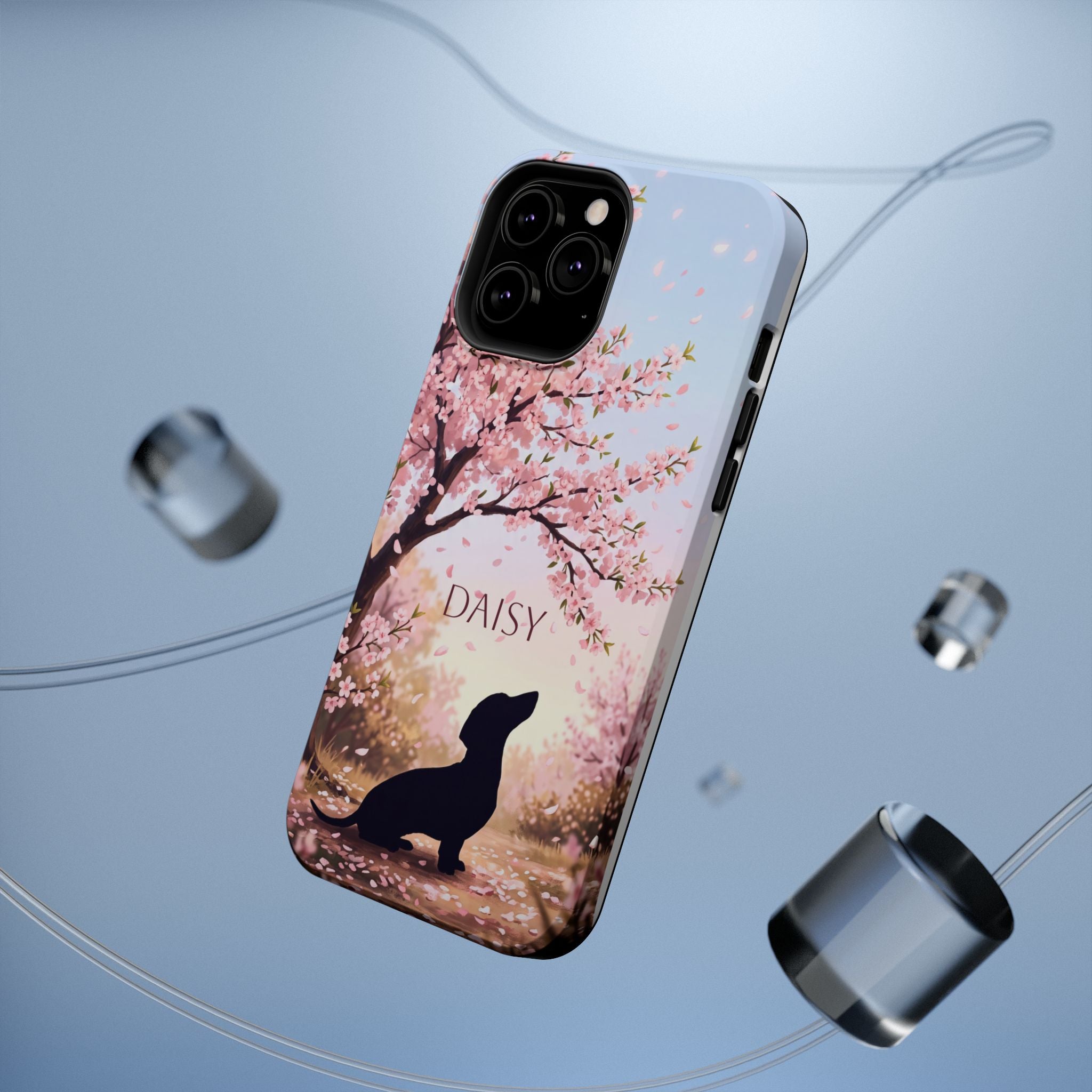 Personalized Dachshund Cherry Blossom Phone Case — Wireless Charging Cover