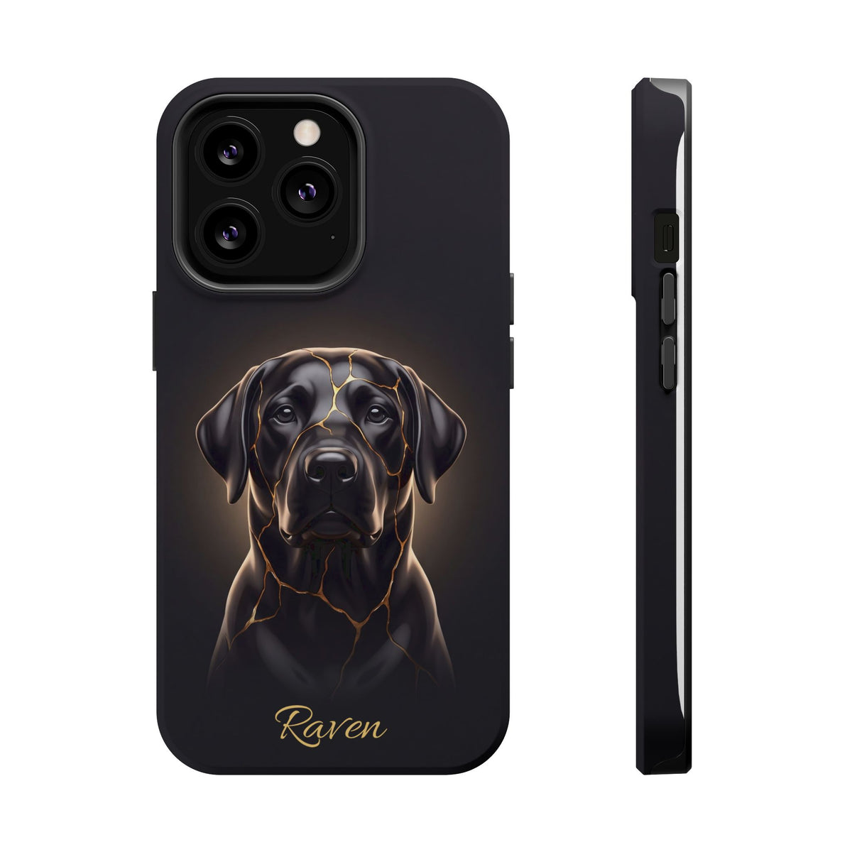 Personalized Obsidian Kintsugi Labrador Phone Case — Tough Magnetic Case with Wireless Charging