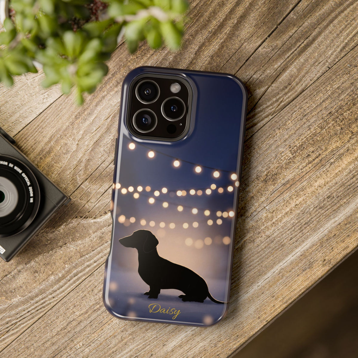 Personalized Dachshund Fairy Lights Phone Case — Wireless Charging Cover