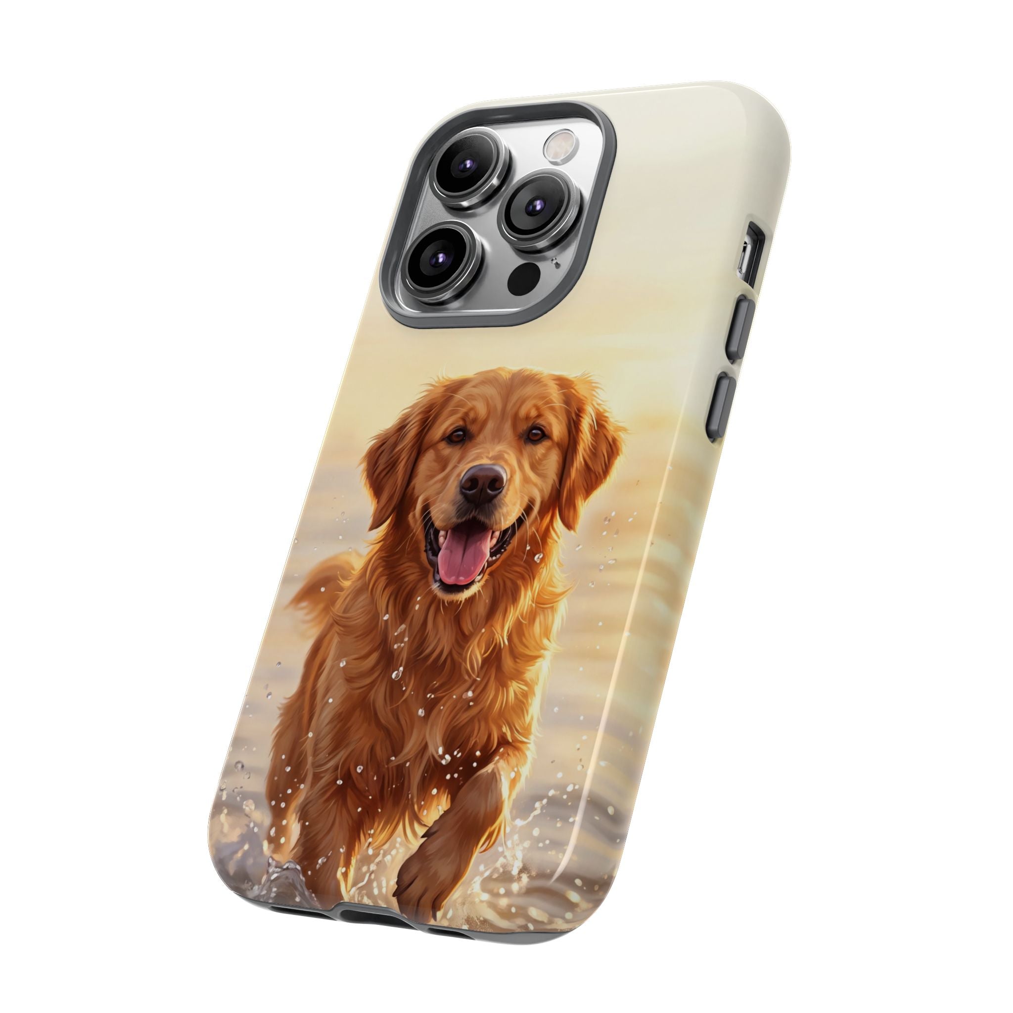 Golden Retriever Splashing in Water Phone Case | Joyful Dog at Golden Hour | iPhone & Samsung