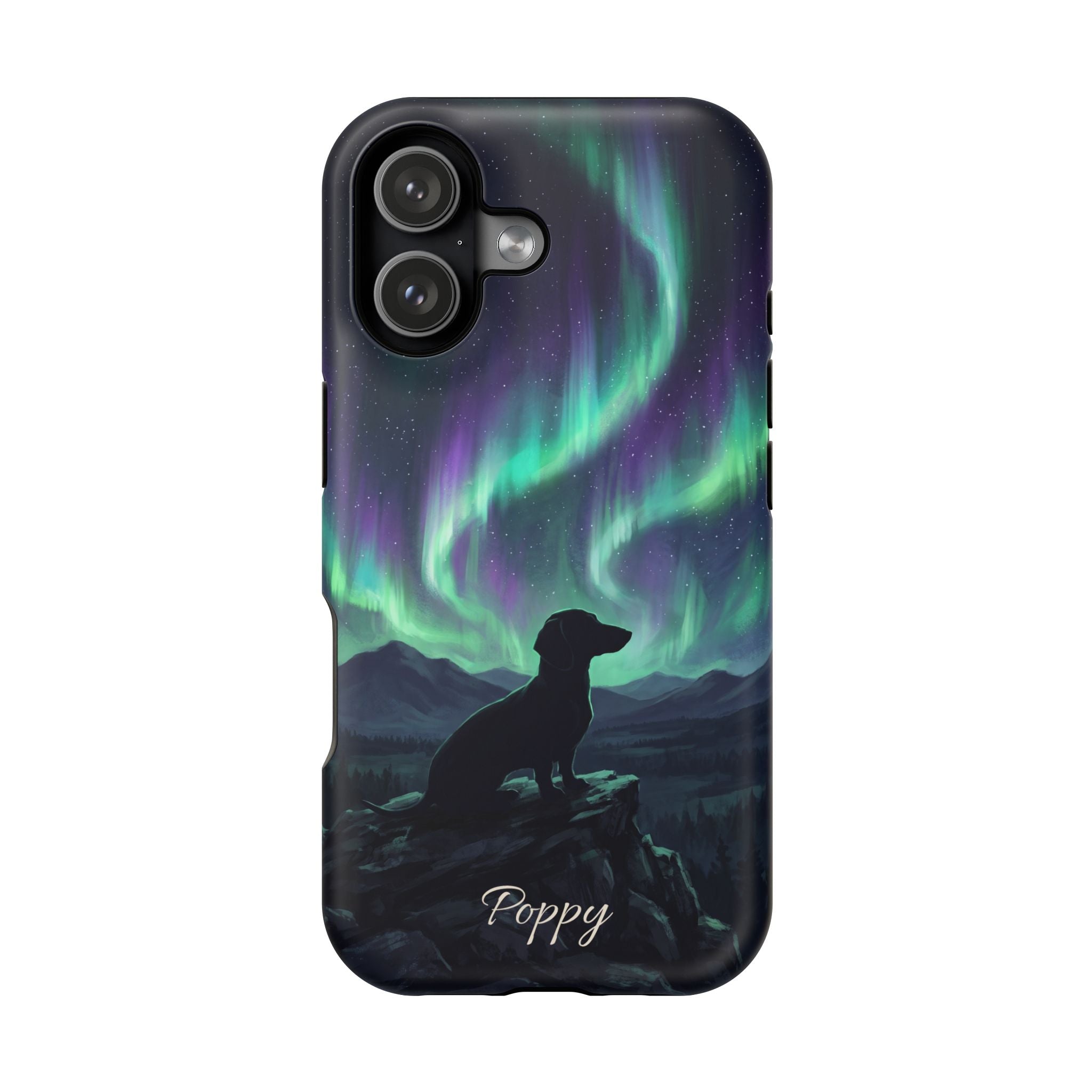Personalized Dachshund Northern Lights Phone Case — Wireless Charging Cover