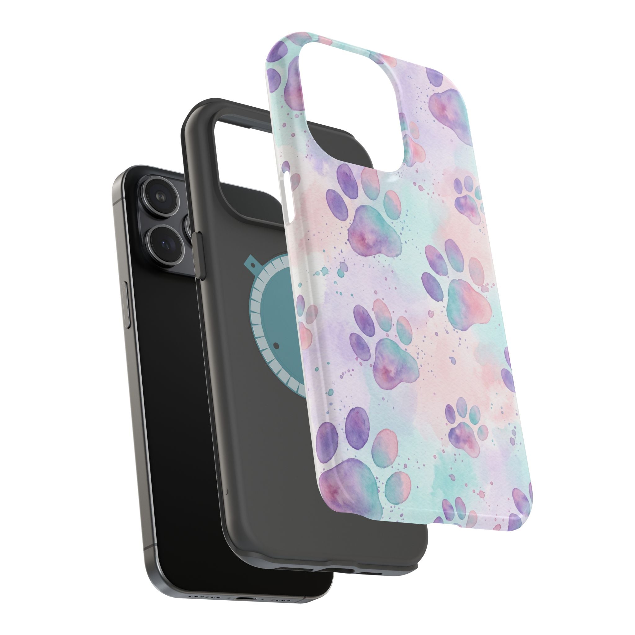 Watercolor Paw Print Phone Case — Impact-Resistant Wireless Charging Cover