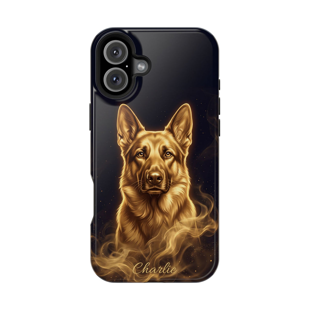 German Shepherd Phone Case | Personalized Gold Glow Art — Tough Magnetic Case with Wireless Charging