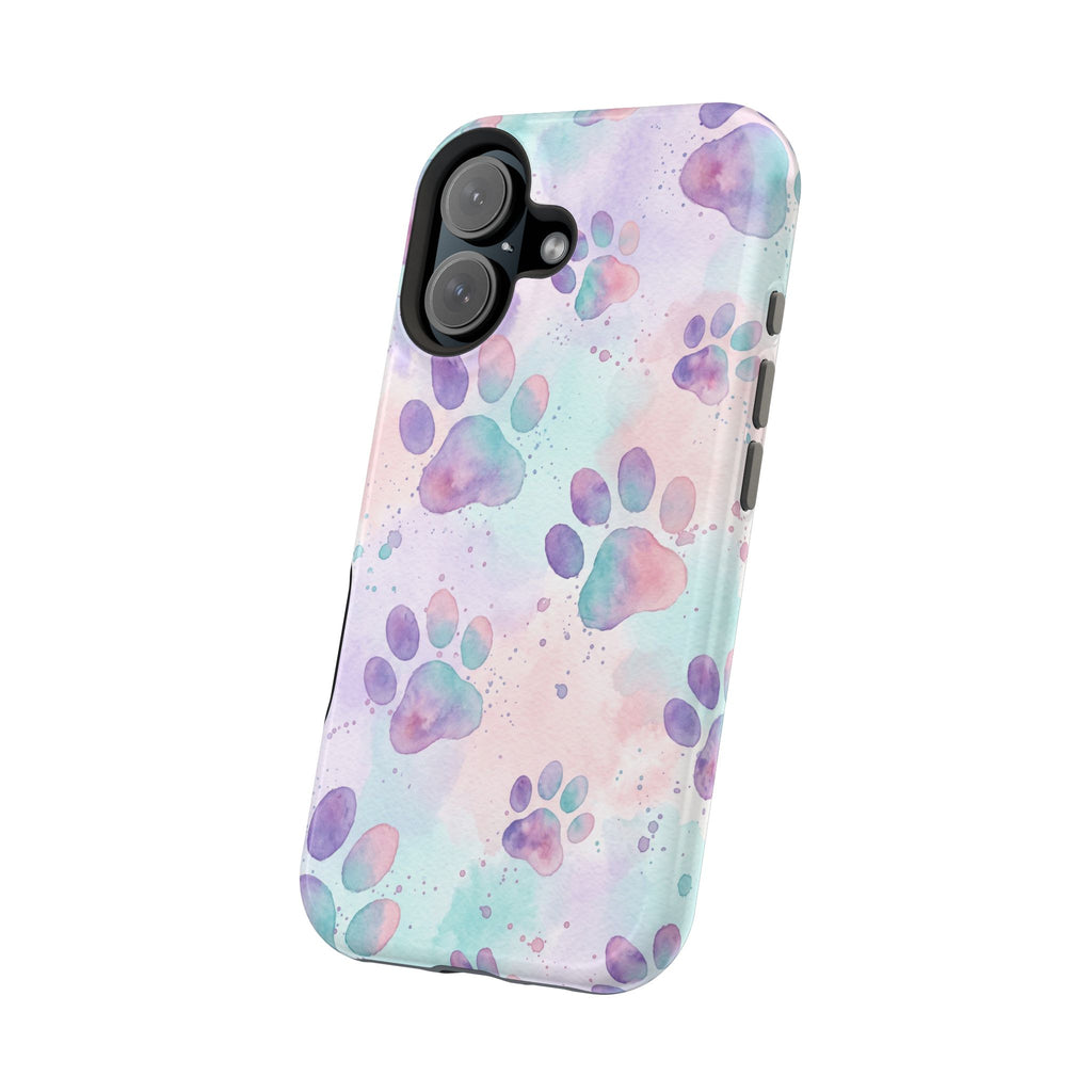 Watercolor Paw Print Phone Case — Impact-Resistant Wireless Charging Cover