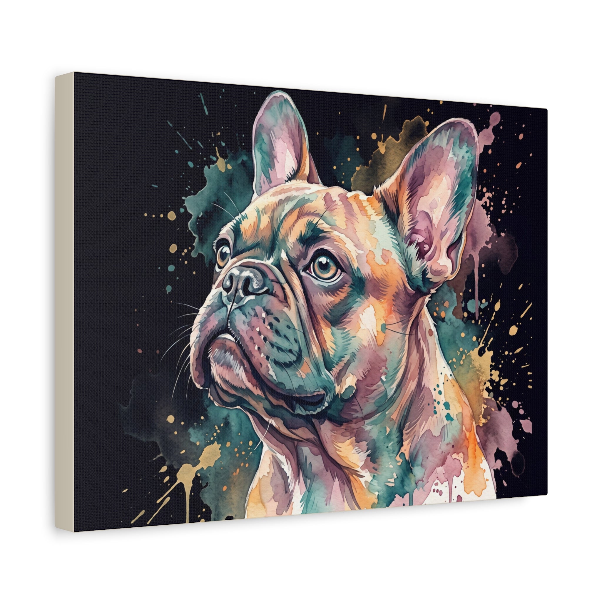 Watercolor French Bulldog Canvas Print — Colorful Dog Wall Art, Matte Stretched Canvas