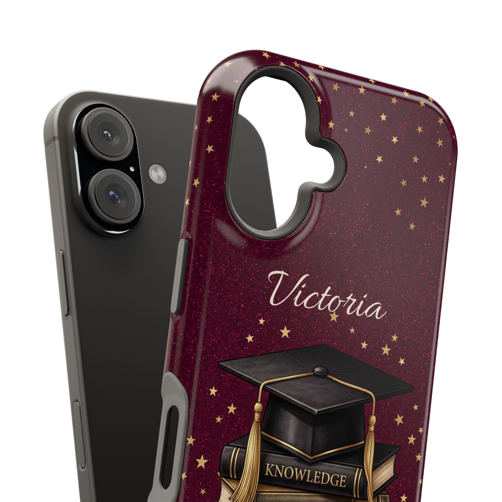 Graduation Cap & Books Personalized Teacher Phone Case — Wireless Charging Cover