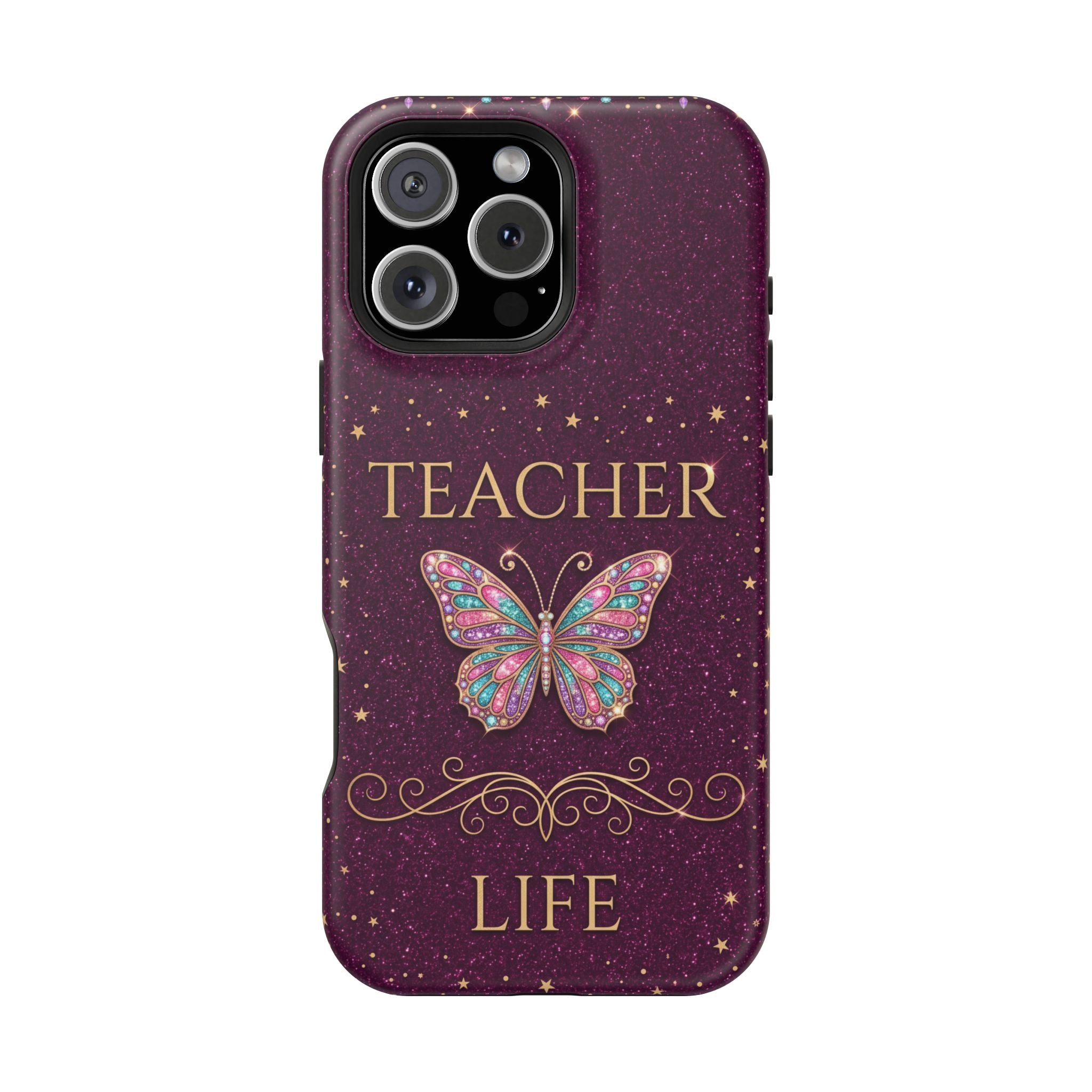 Teacher Life Glitter Butterfly Phone Case — Wireless Charging Cover