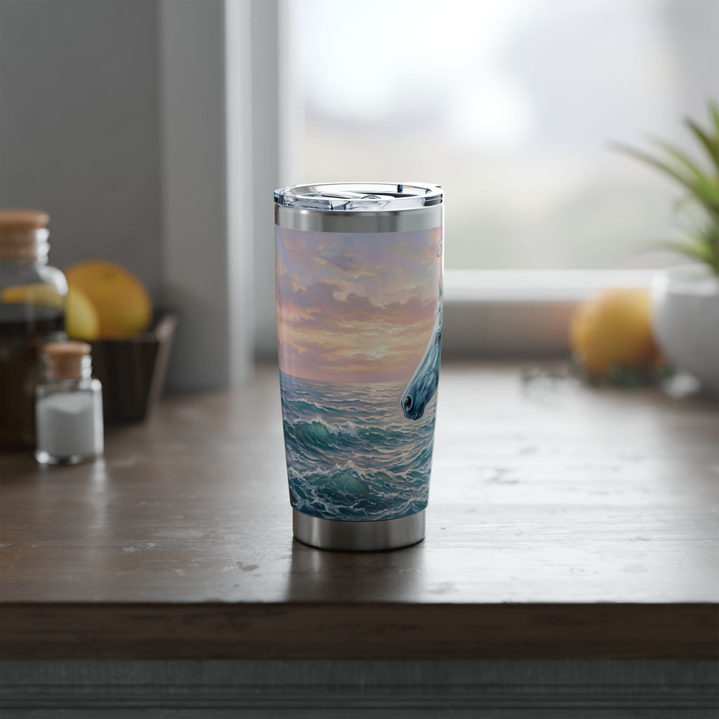 Horse Personalized Tumbler | Sea Foam Wave Art — 20 oz Stainless Travel Mug