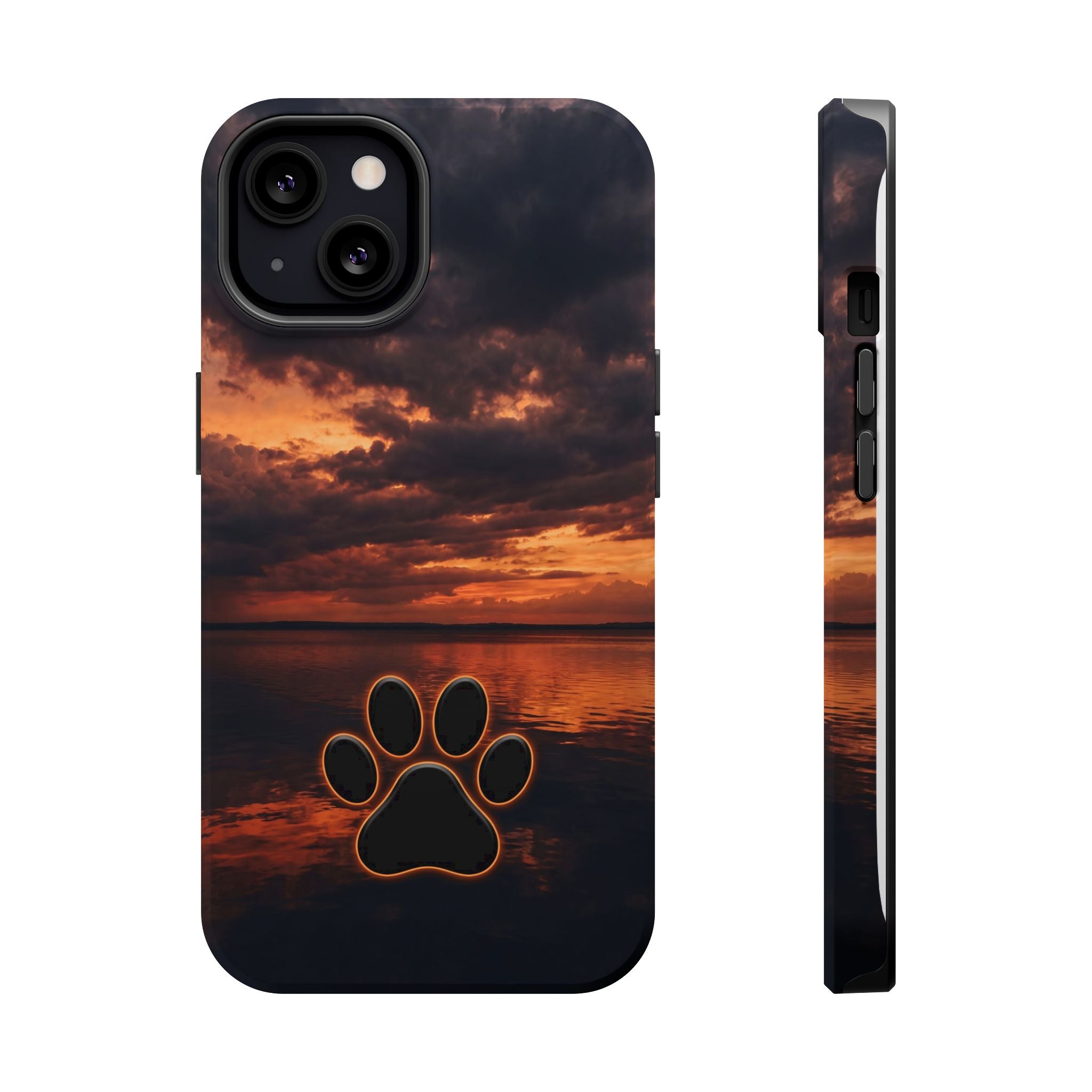 Sunset Paw Print Phone Case — Impact-Resistant Wireless Charging Cover