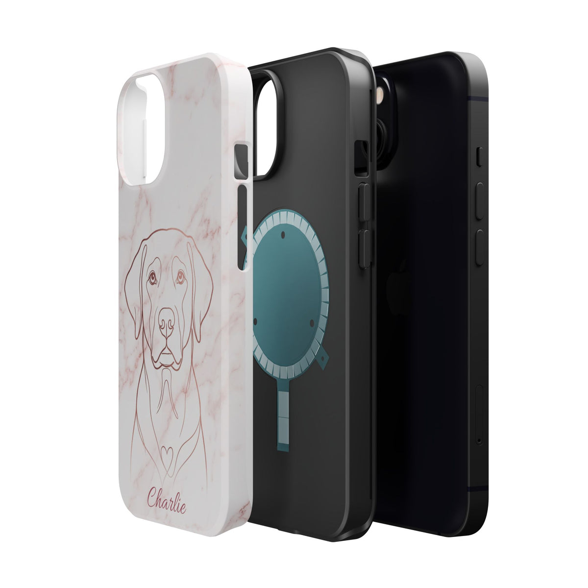 Personalized Rose Gold Marble Labrador Phone Case — Tough Magnetic Case with Wireless Charging