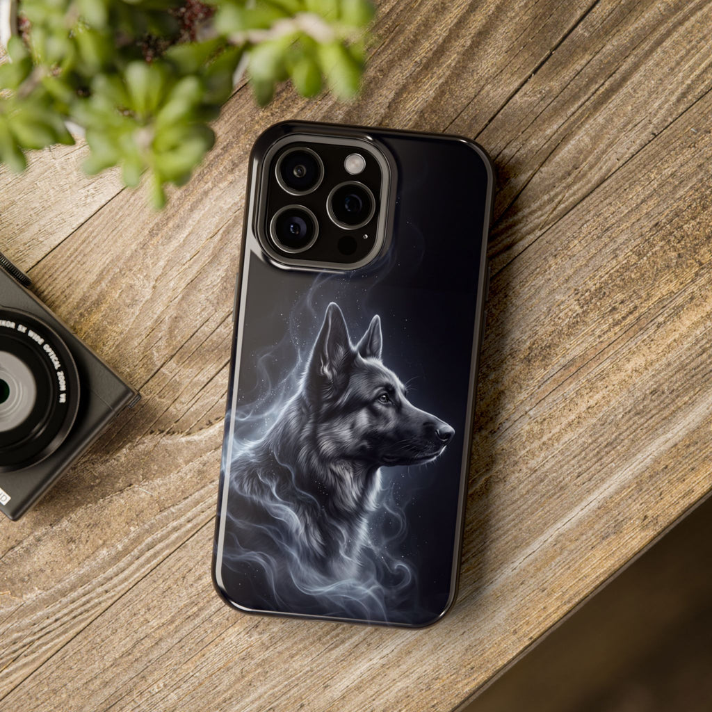 German Shepherd Phone Case | Silver Moonlight Mist Art — Tough Magnetic Case with Wireless Charging