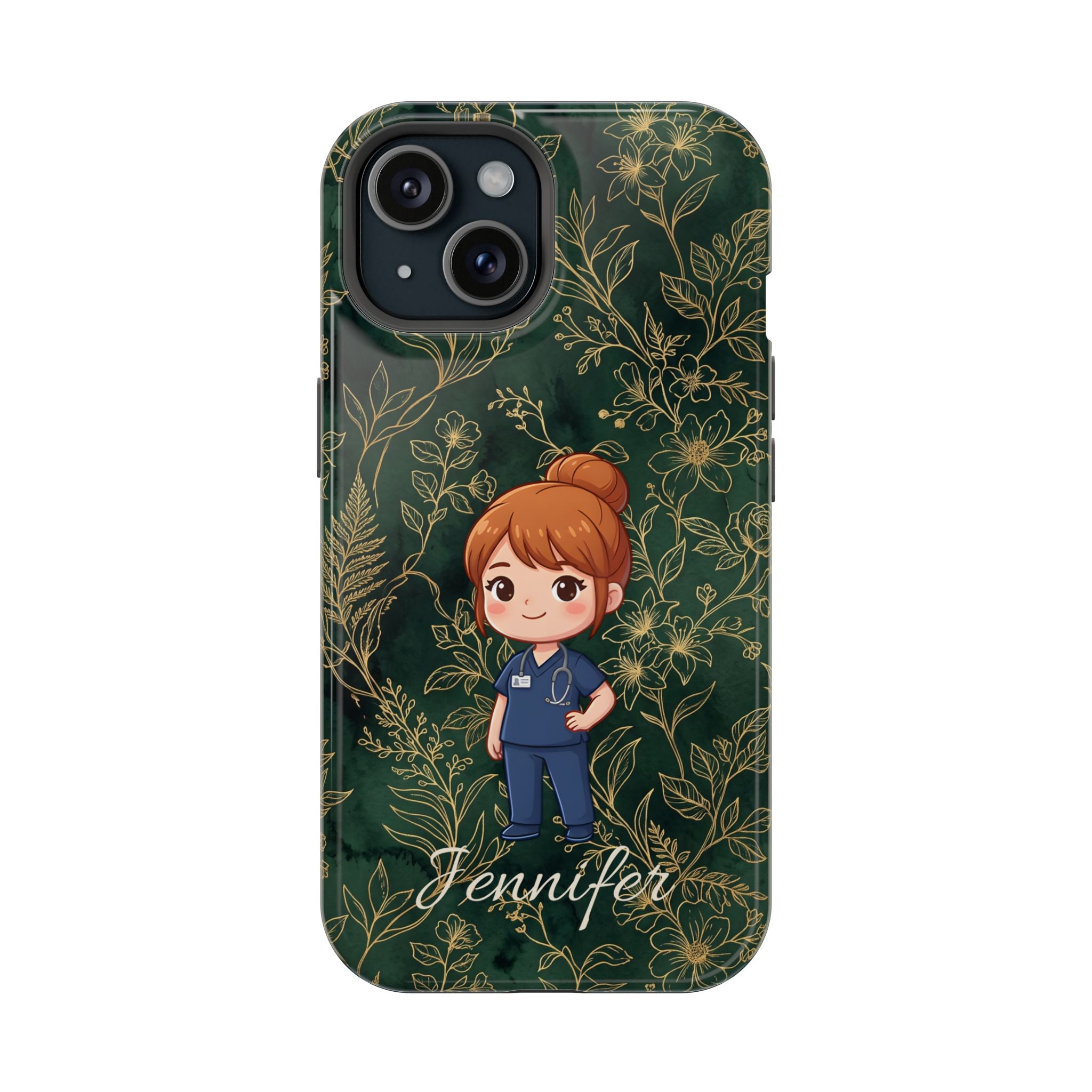 Personalized Nurse Botanical Phone Case — Impact-Resistant Wireless Charging Cover