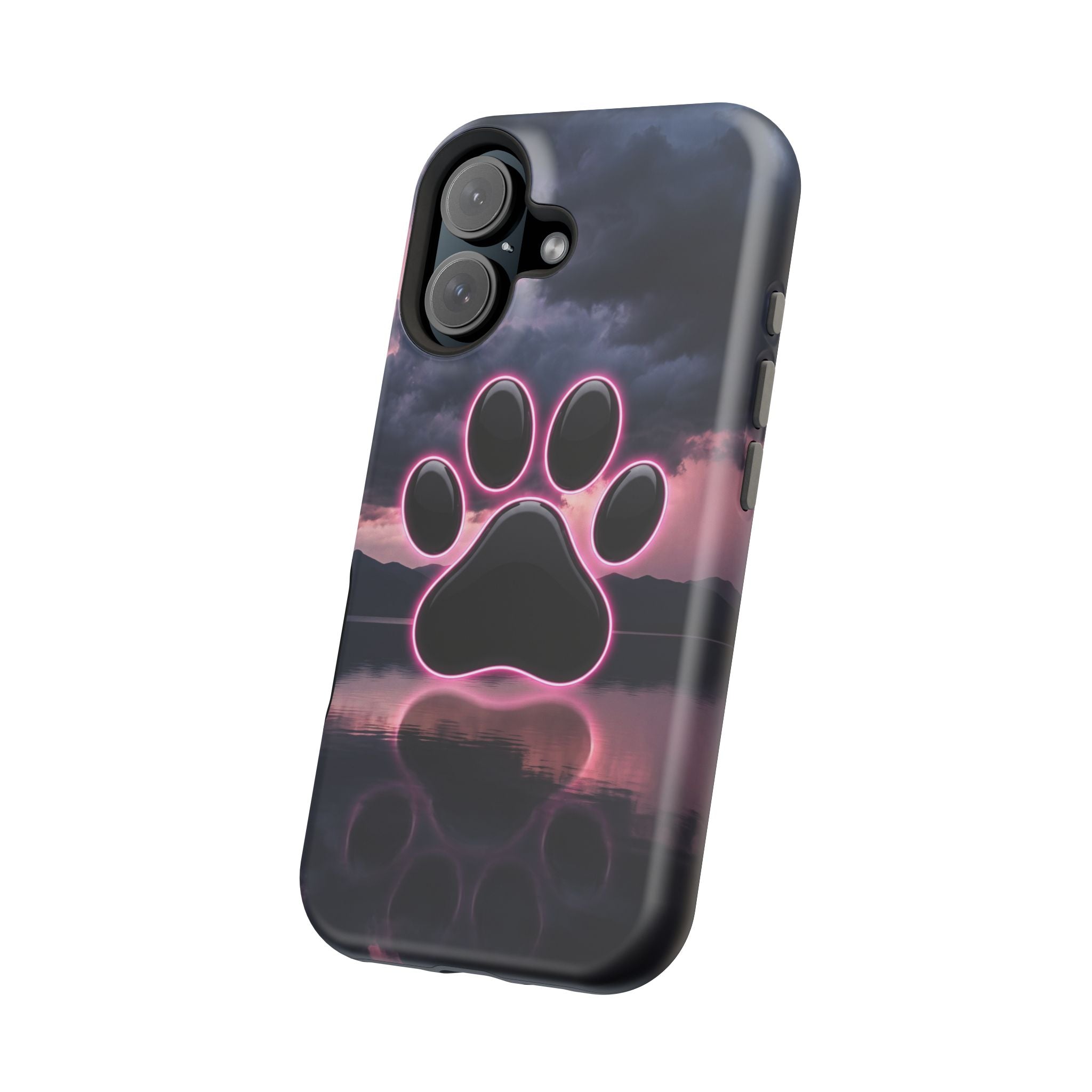 Neon Paw Print Phone Case — Impact-Resistant Wireless Charging Cover