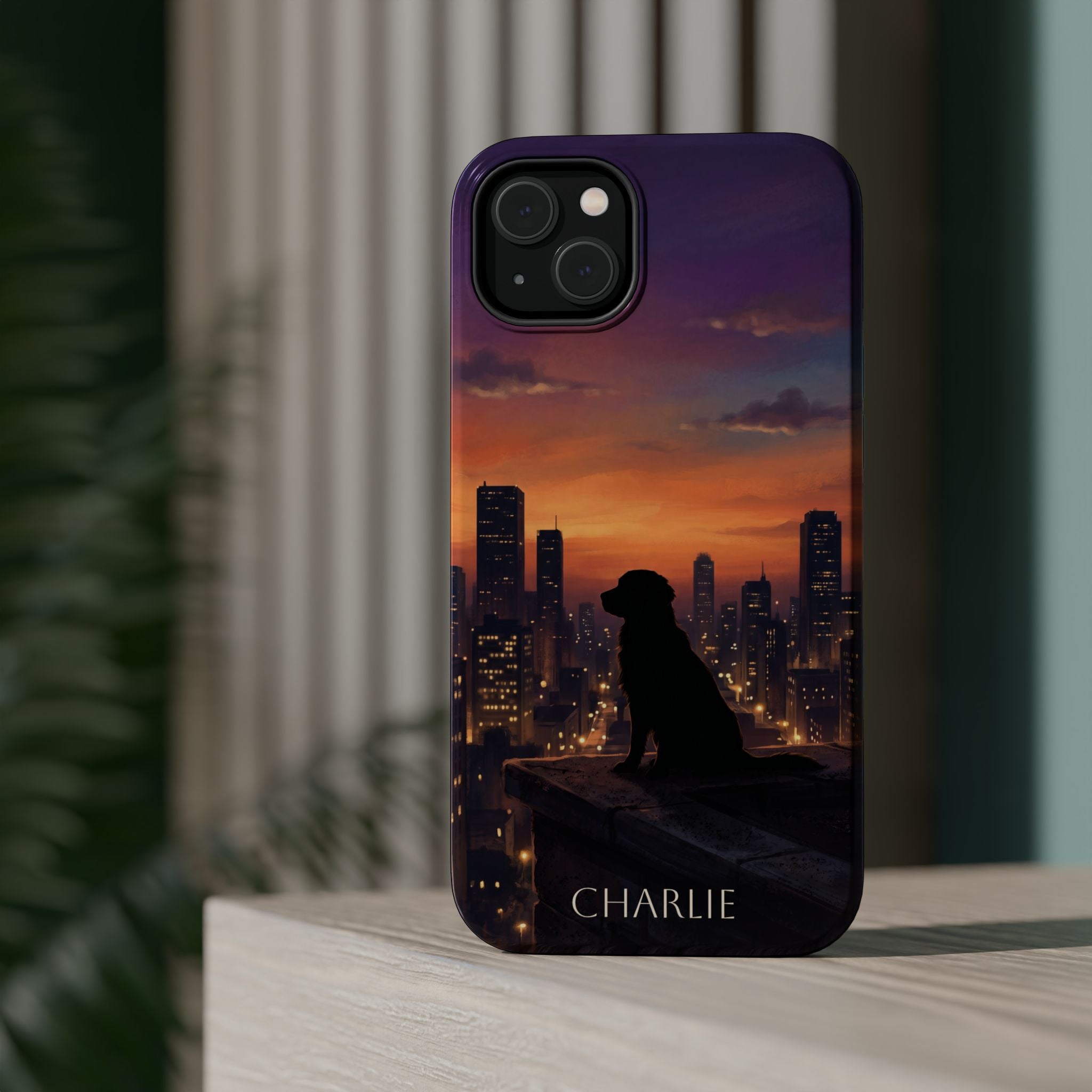 Personalized Golden Retriever City Skyline Phone Case — Wireless Charging Cover