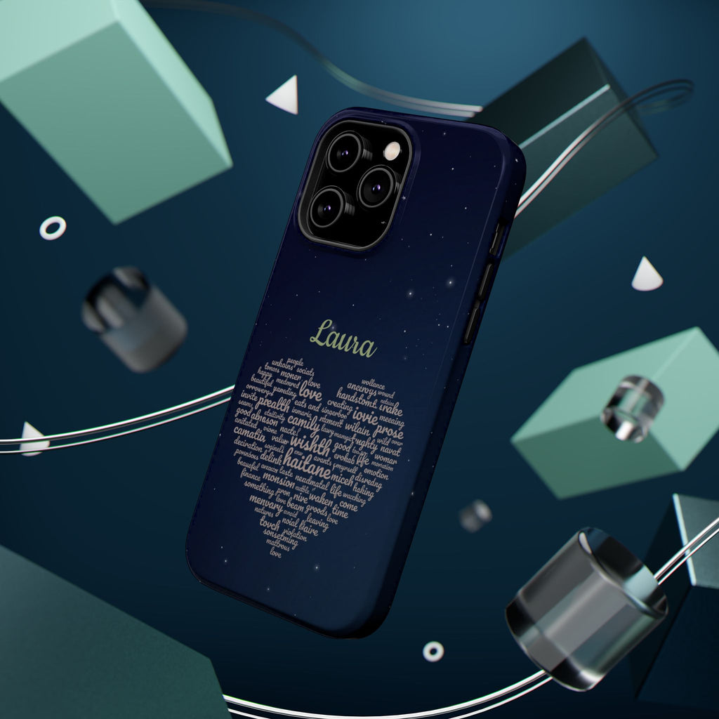 Personalized Teacher Heart Word Art Phone Case — Navy Wireless Charging Cover