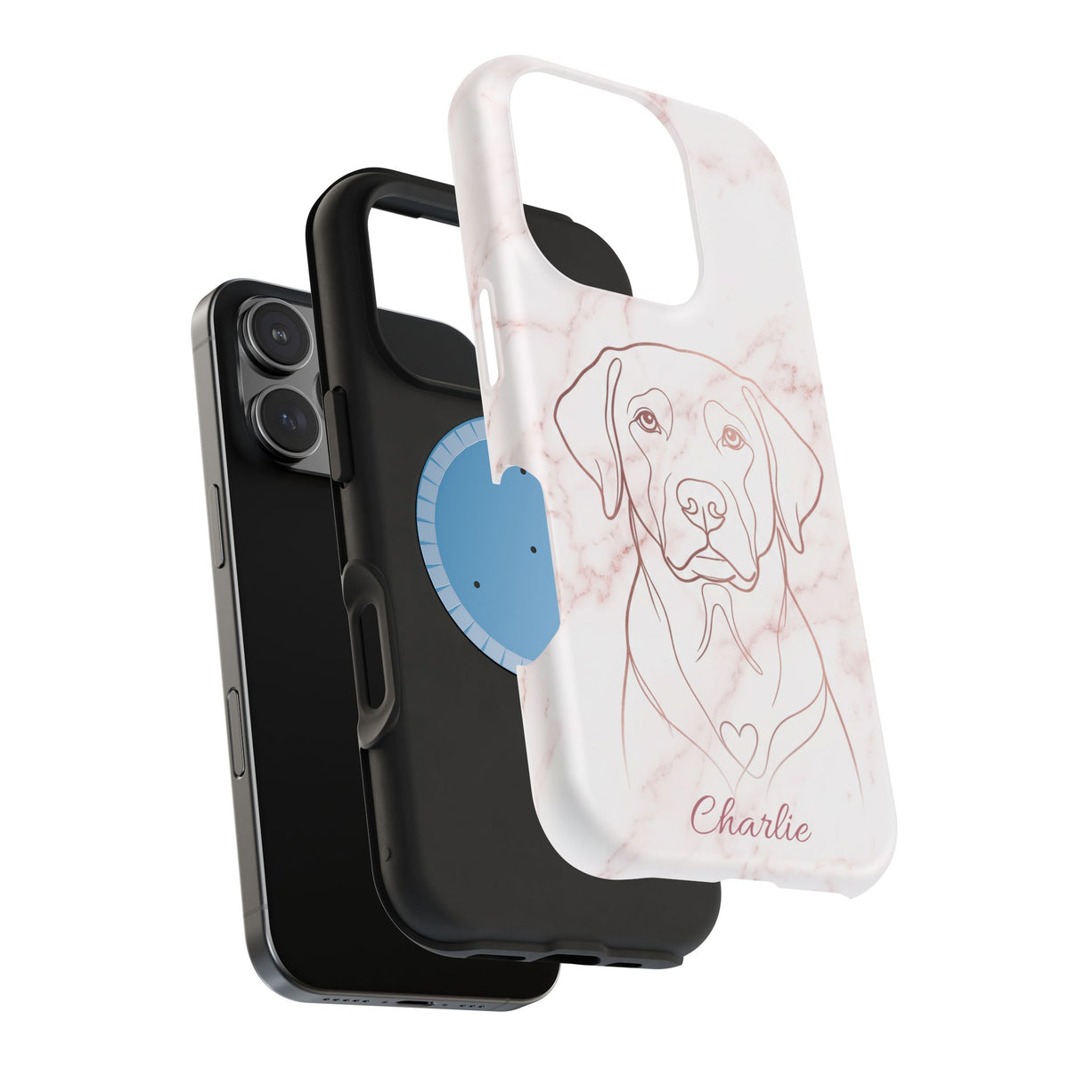Personalized Rose Gold Marble Labrador Phone Case — Tough Magnetic Case with Wireless Charging