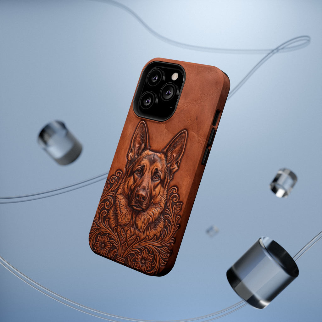 German Shepherd Phone Case | Western Tooled Art — Tough Magnetic Case with Wireless Charging