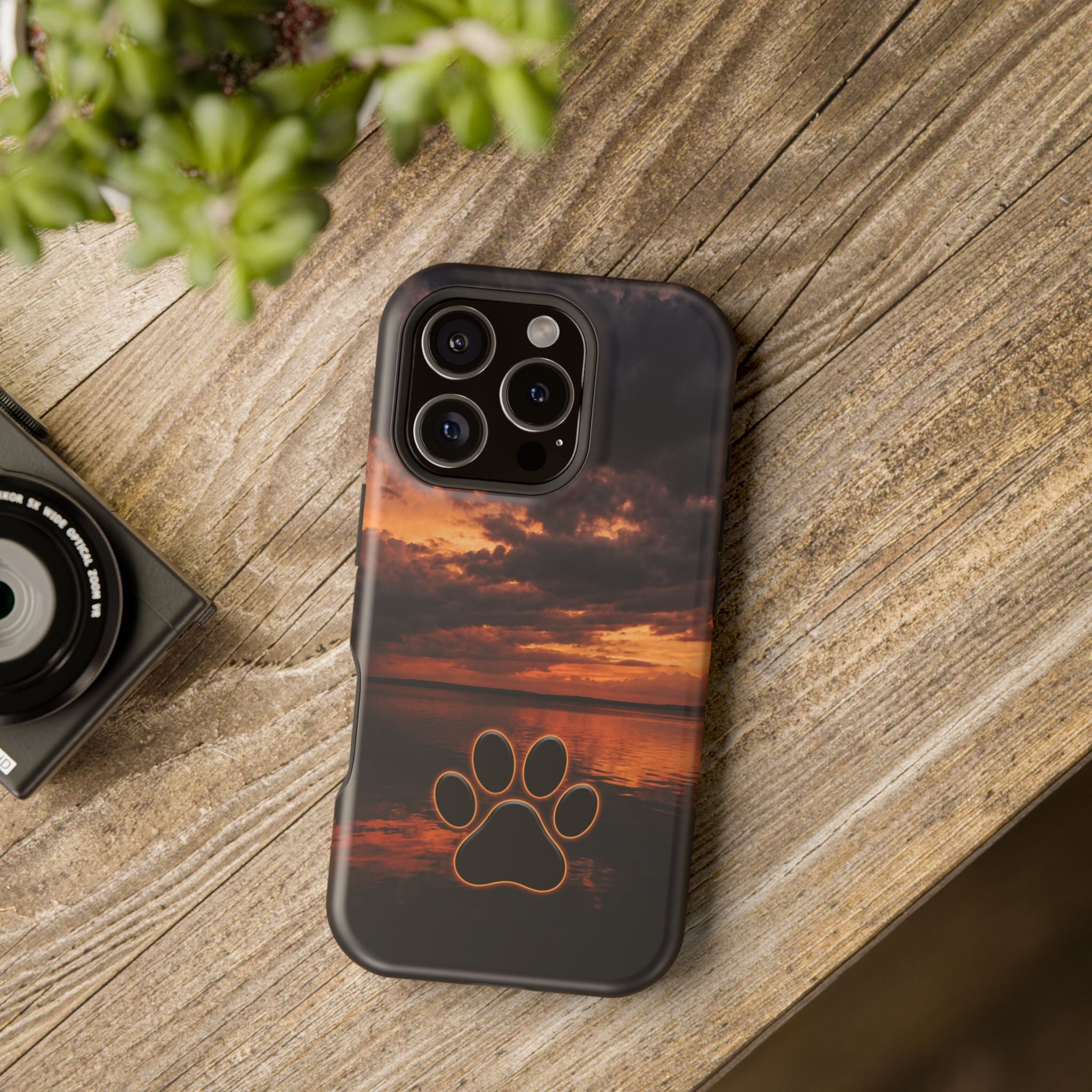 Sunset Paw Print Phone Case — Impact-Resistant Wireless Charging Cover