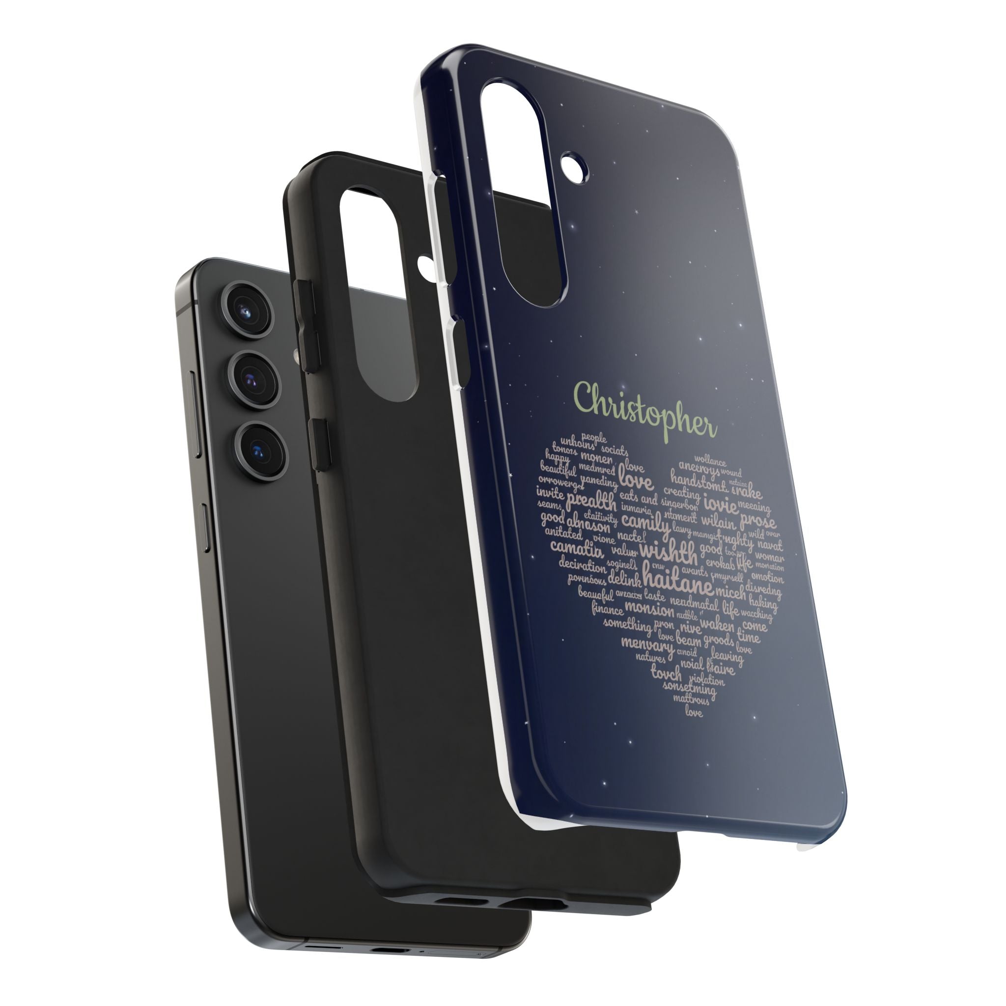 Personalized Teacher Heart Word Cloud Phone Case — Custom Name Starry Design