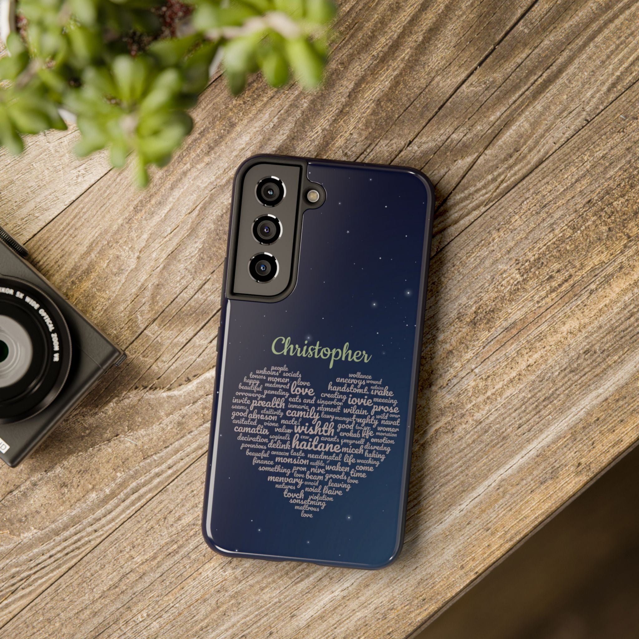 Personalized Teacher Heart Word Cloud Phone Case — Custom Name Starry Design