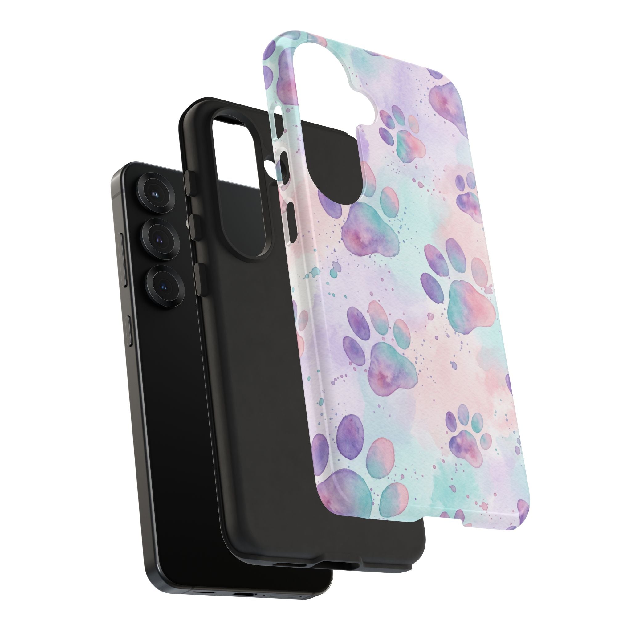 Watercolor Paw Print Phone Case | Pastel Purple, Teal & Pink Artistic Pattern | Samsung & iPhone