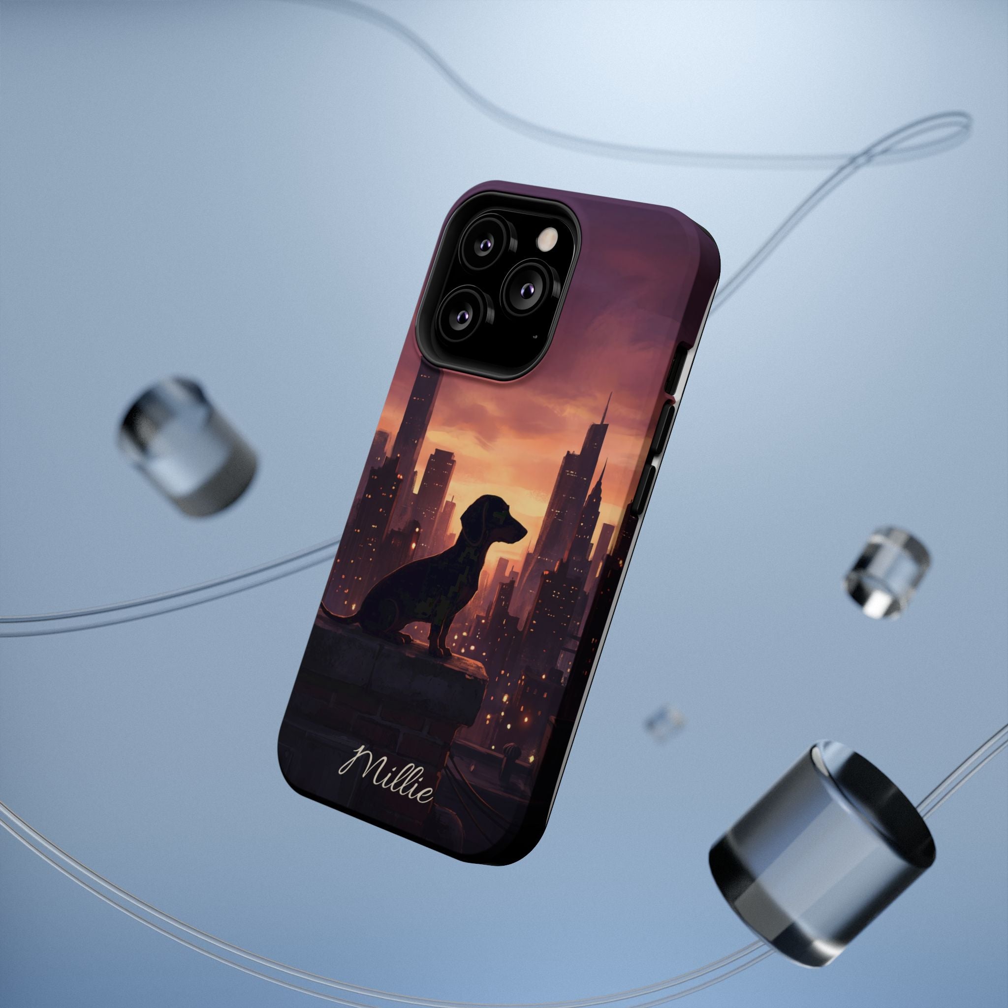 Personalized Dachshund City Skyline Phone Case — Wireless Charging Cover