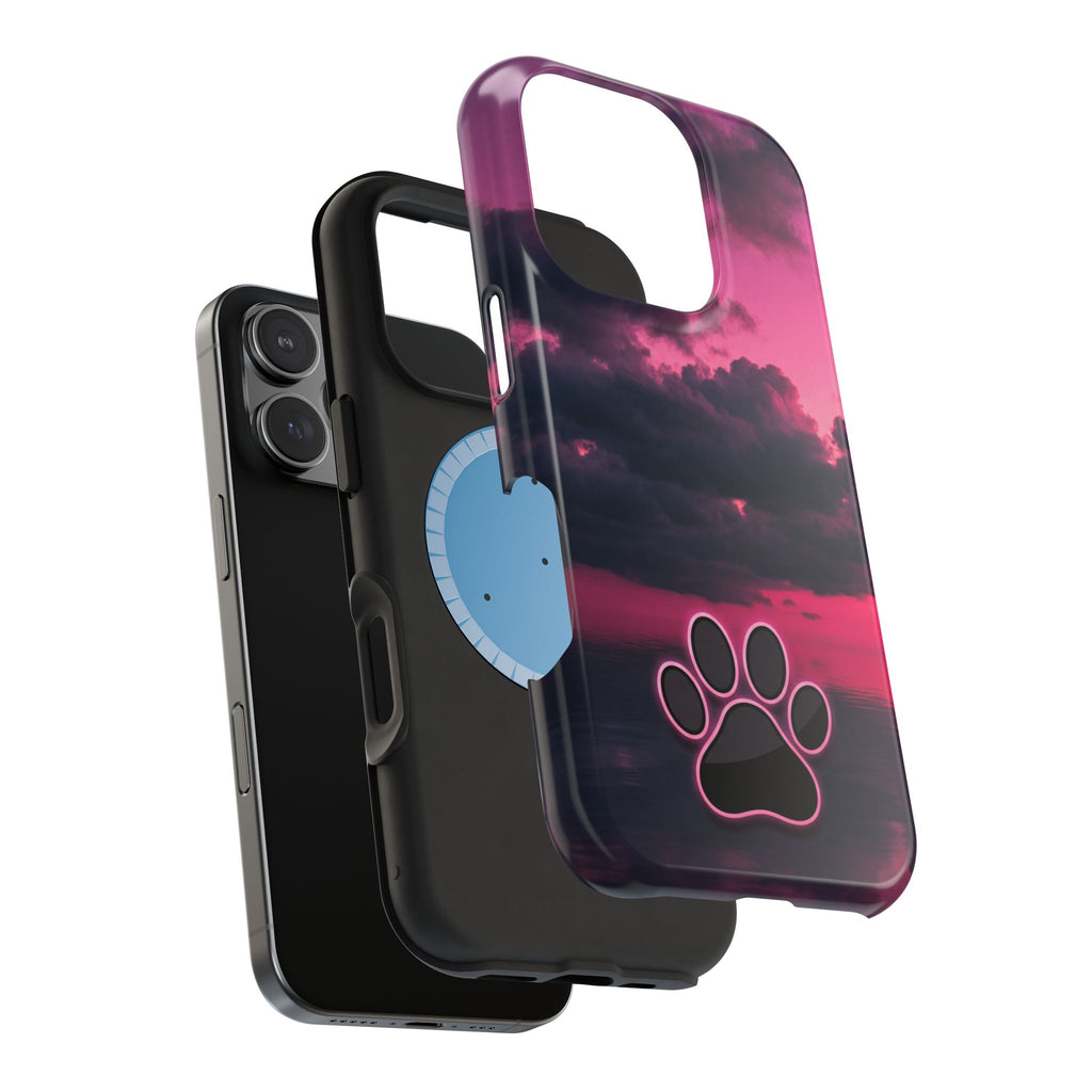 Pink Sky Paw Print Phone Case — Impact-Resistant Wireless Charging Cover