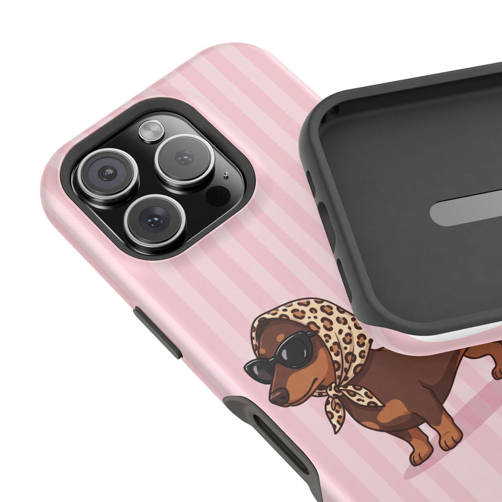 Preppy Dachshund Phone Case — Impact-Resistant Wireless Charging Cover
