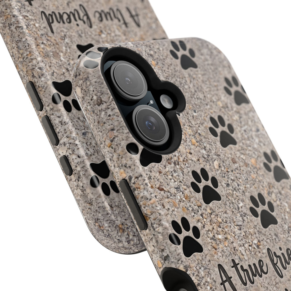 "A True Friend Leaves Paw Prints On Your Heart" Phone Case | Sentimental Stone-Texture Dog Paw Print Case | iPhone & Samsung