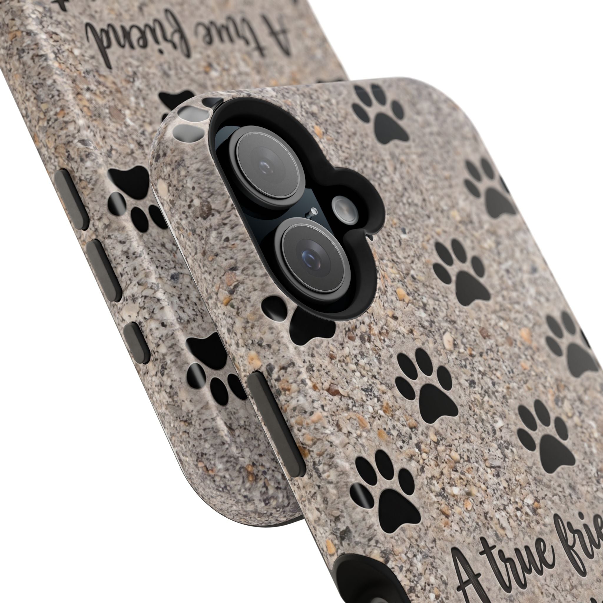 "A True Friend Leaves Paw Prints On Your Heart" Phone Case | Sentimental Stone-Texture Dog Paw Print Case | iPhone & Samsung