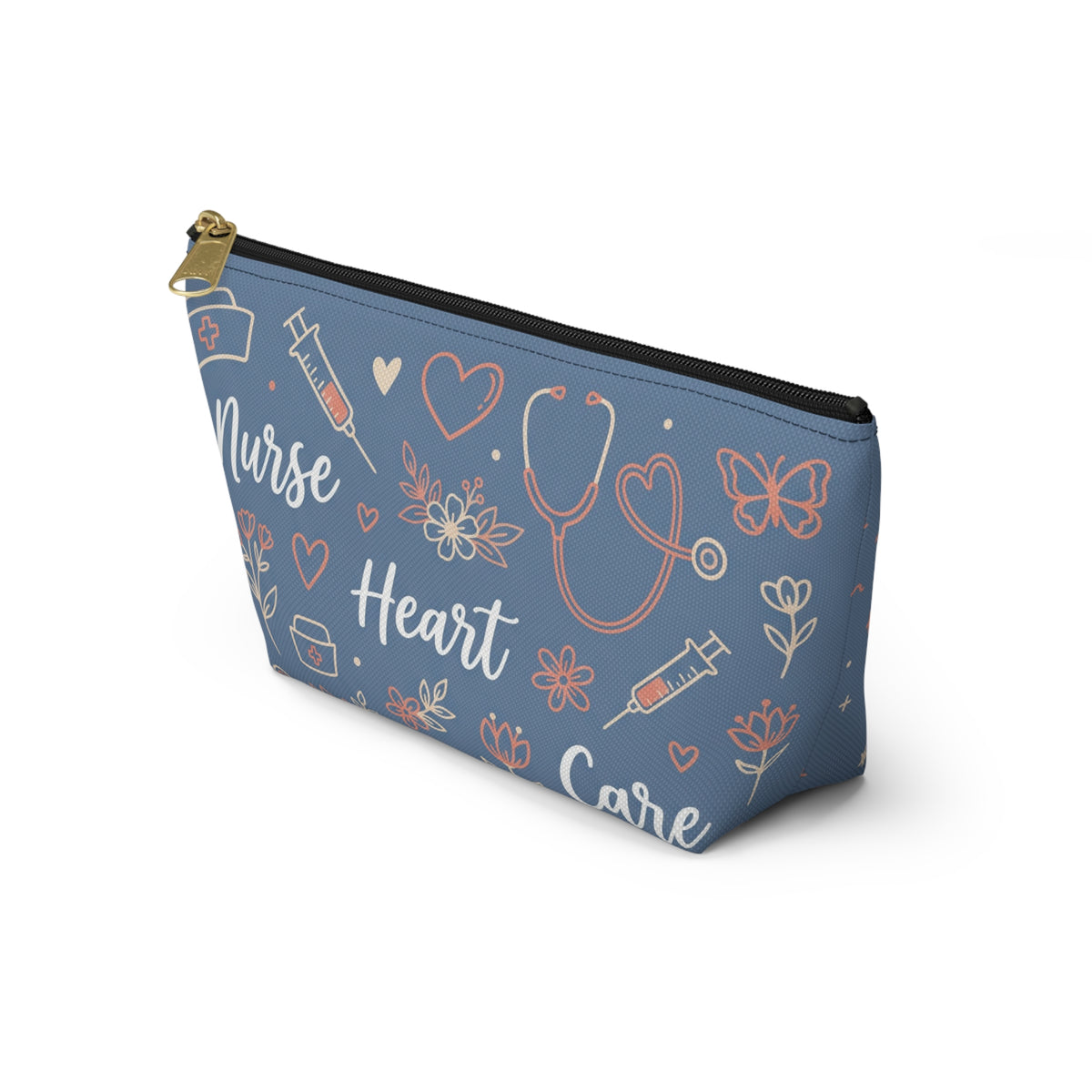 Nurse Heart Care Boho Accessory Pouch — T-Bottom Zipper Bag