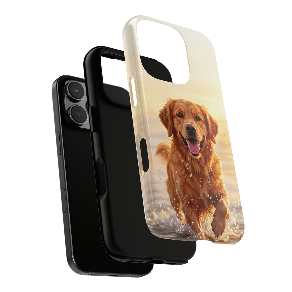 Golden Retriever Splashing in Water Phone Case | Joyful Dog at Golden Hour | iPhone & Samsung
