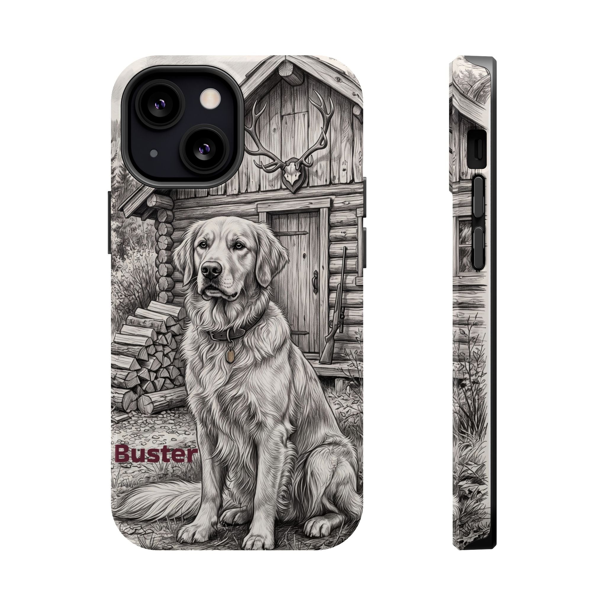 Personalized Golden Retriever Cabin Porch Phone Case — Wireless Charging Cover