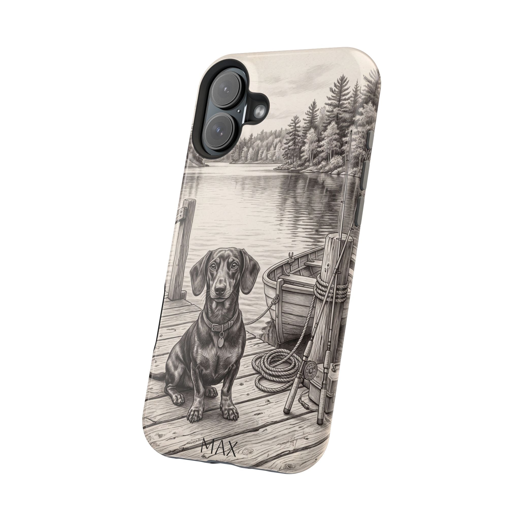 Personalized Dachshund Sunset Beach Phone Case — Wireless Charging Cover