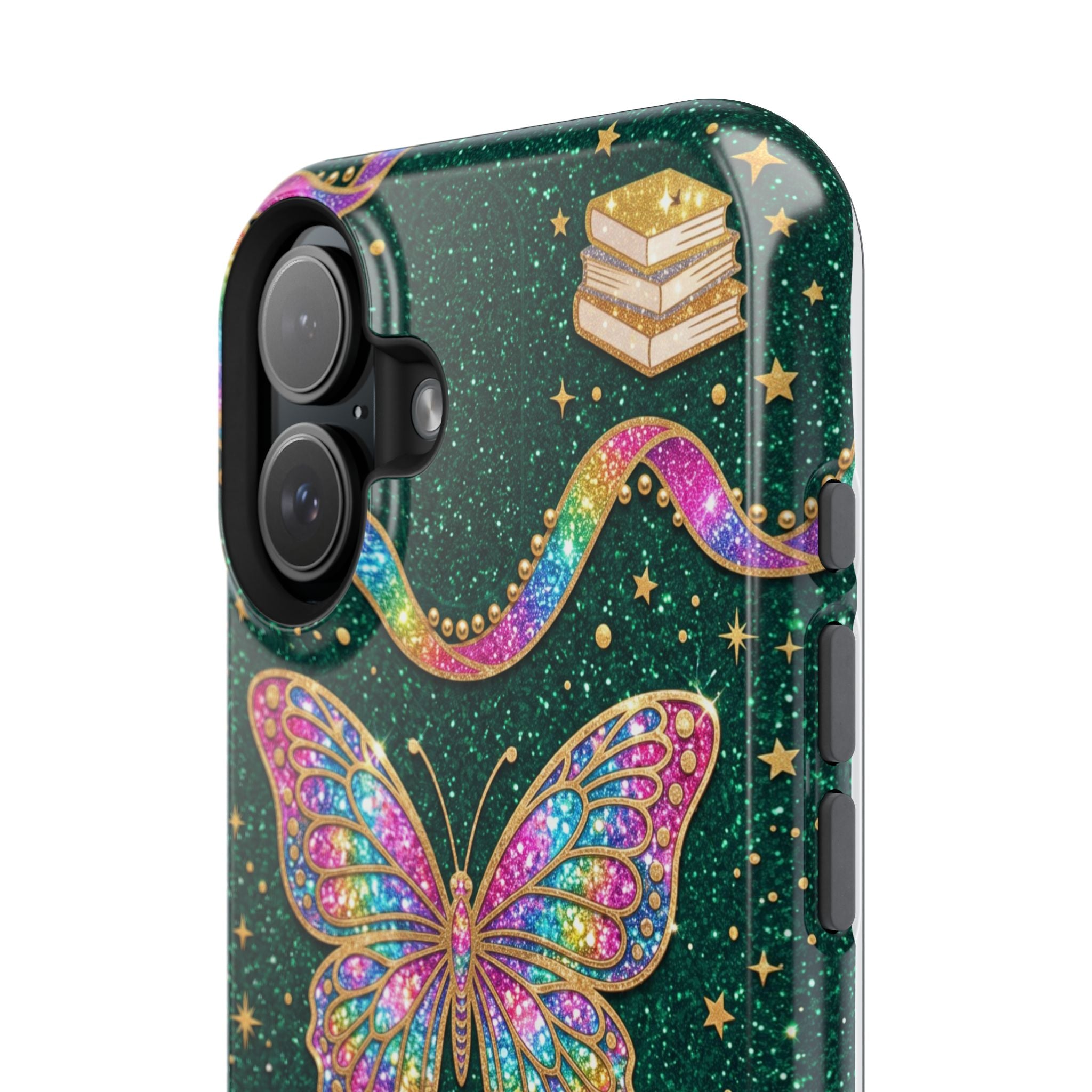 Rainbow Glitter Butterfly Personalized Teacher Phone Case — Wireless Charging Cover