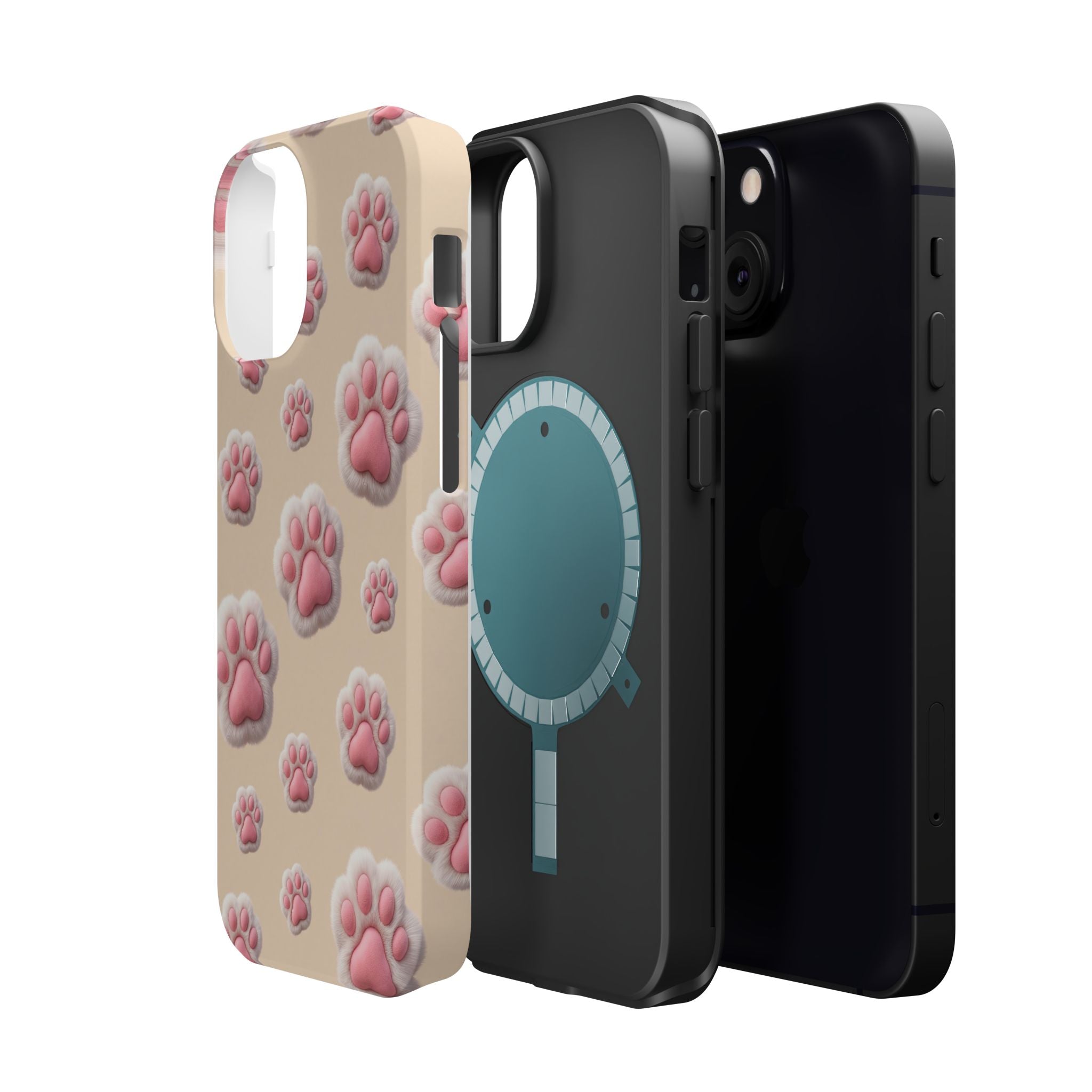 Pink Paw Print Phone Case — Impact-Resistant Wireless Charging Cover
