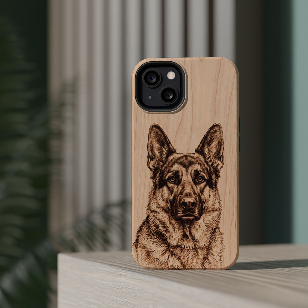 German Shepherd Phone Case | Pyrography Art — Tough Magnetic Case with Wireless Charging