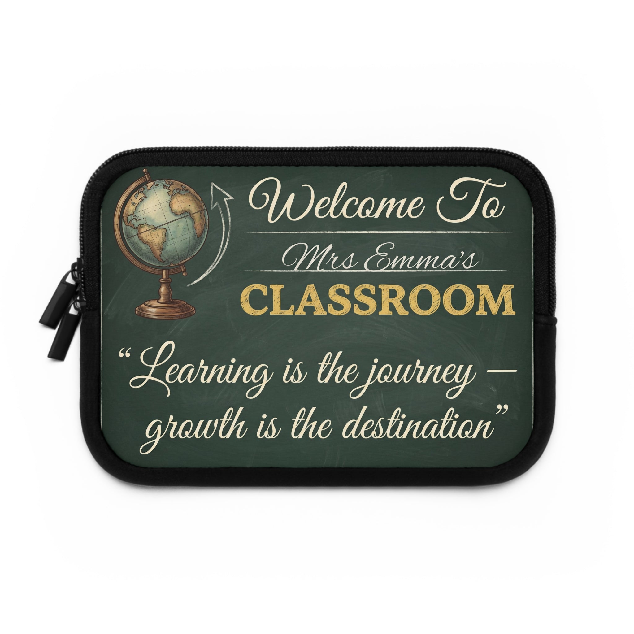 Personalized Teacher Classroom Sign Laptop Sleeve | Custom Name Chalkboard Design | Teacher Appreciation Gift