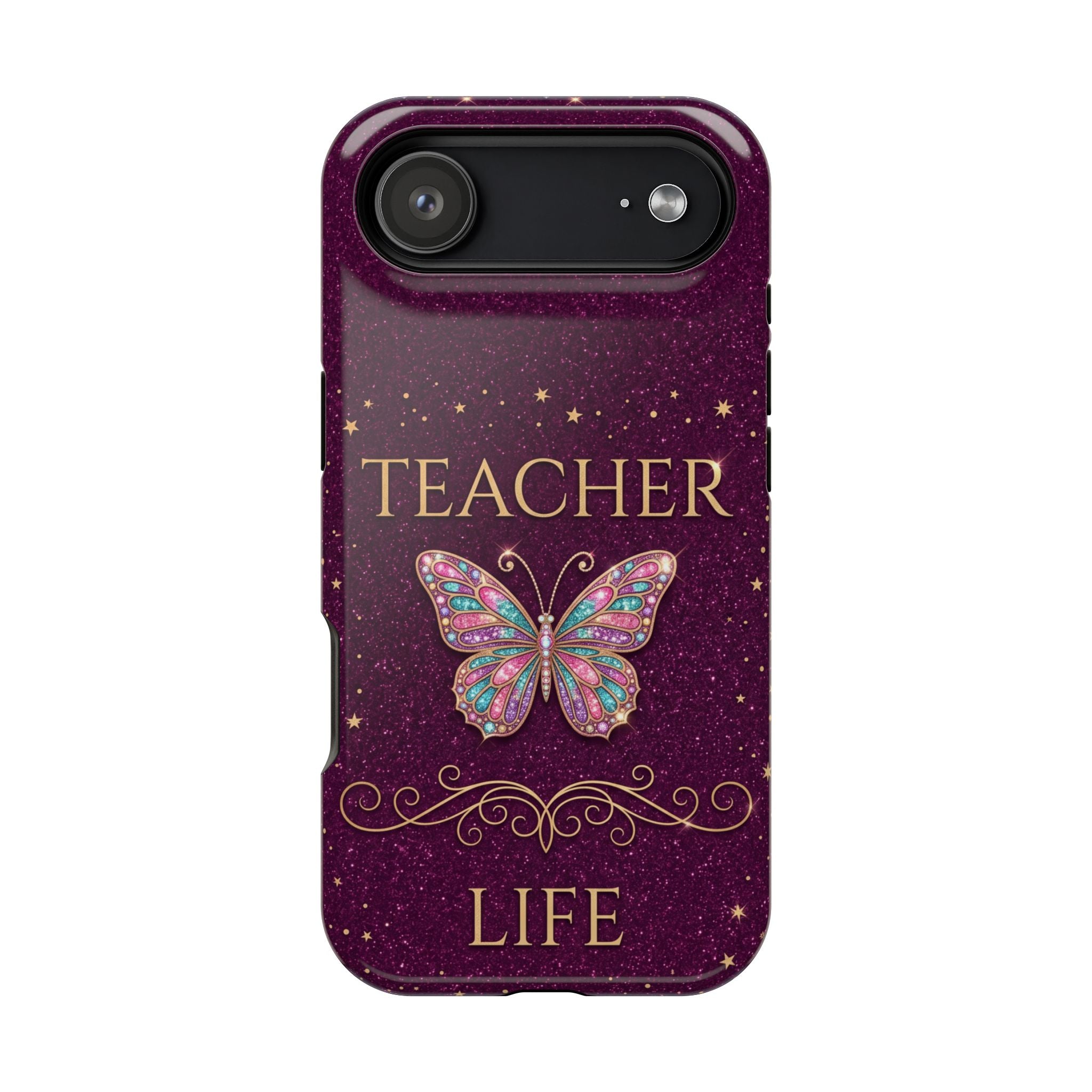 Teacher Life Glitter Butterfly Phone Case — Wireless Charging Cover