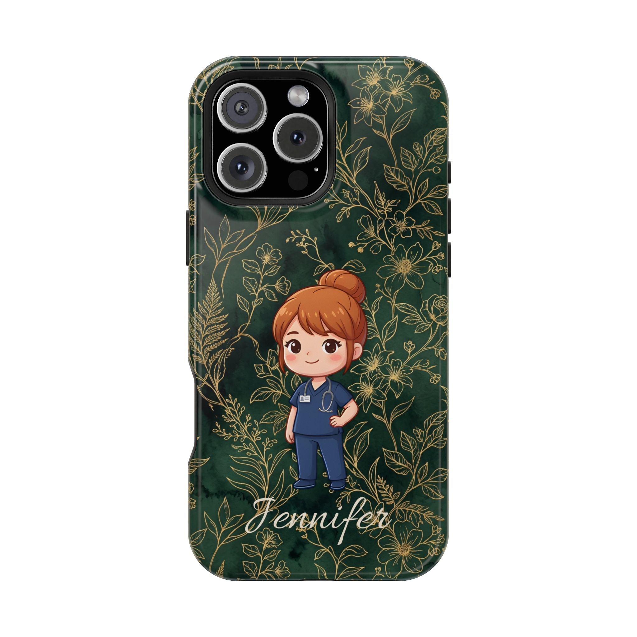 Personalized Nurse Botanical Phone Case — Impact-Resistant Wireless Charging Cover